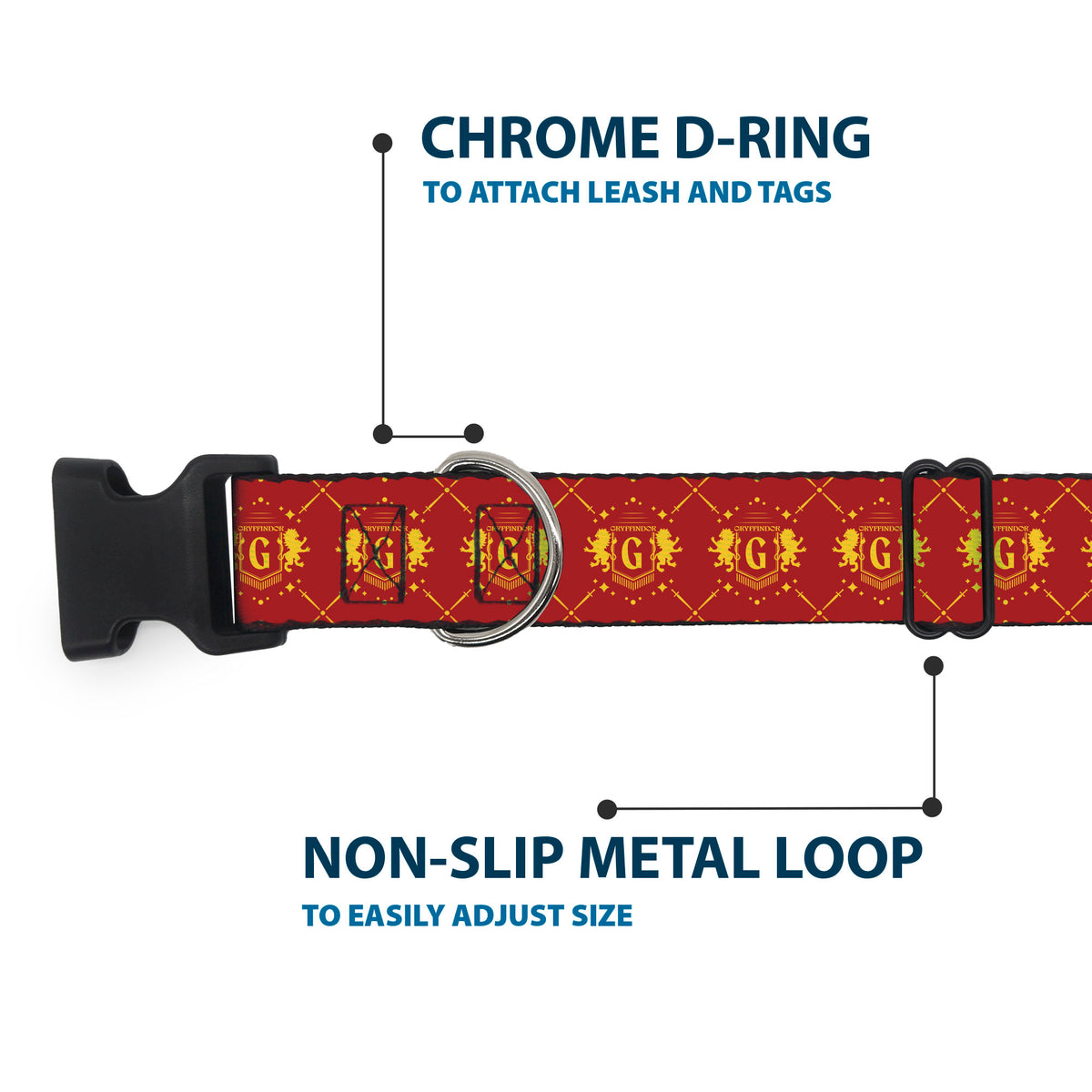 Plastic Clip Collar - Harry Potter Gryffindor House Pride Banner Burgundy/Yellow Dog Collars Plastic Clip Side Release Harry Potter