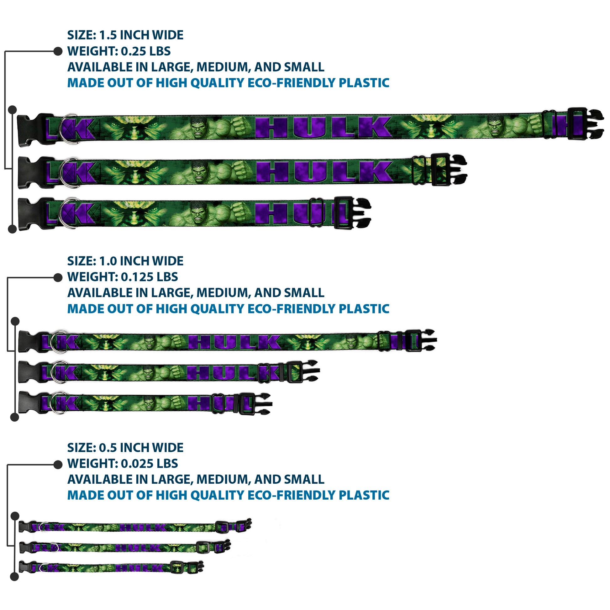 Plastic Clip Collar - HULK Face CLOSE-UP/Action Pose Greens/Purples Plastic Clip Collars Marvel Comics