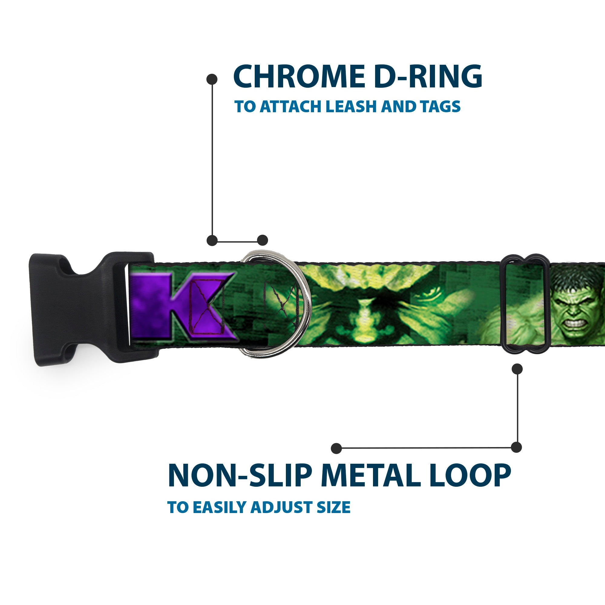 Plastic Clip Collar - HULK Face CLOSE-UP/Action Pose Greens/Purples Plastic Clip Collars Marvel Comics