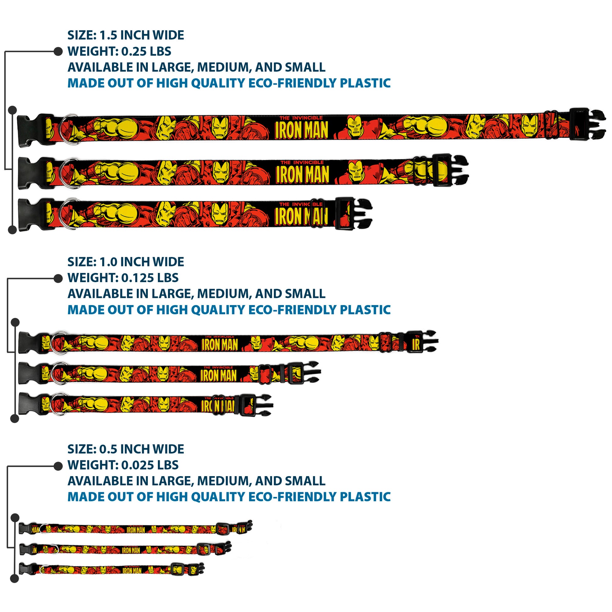Plastic Clip Collar - THE INVINCIBLE IRON MAN Action Poses Black/Red/Yellow Plastic Clip Collars Marvel Comics