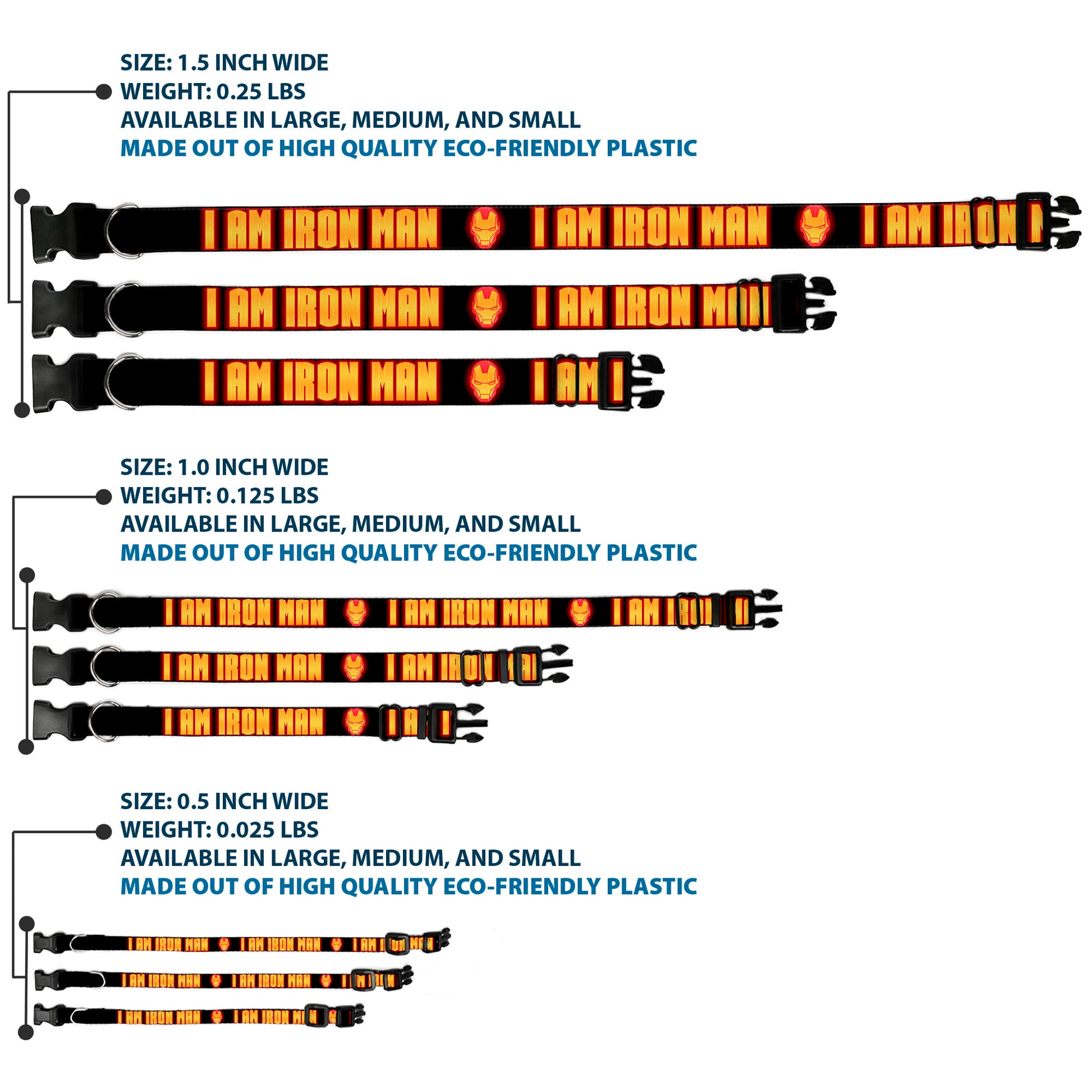 Plastic Clip Collar - Iron Man Face/I AM IRON MAN Black/Yellow Glow Plastic Clip Collars Marvel Comics