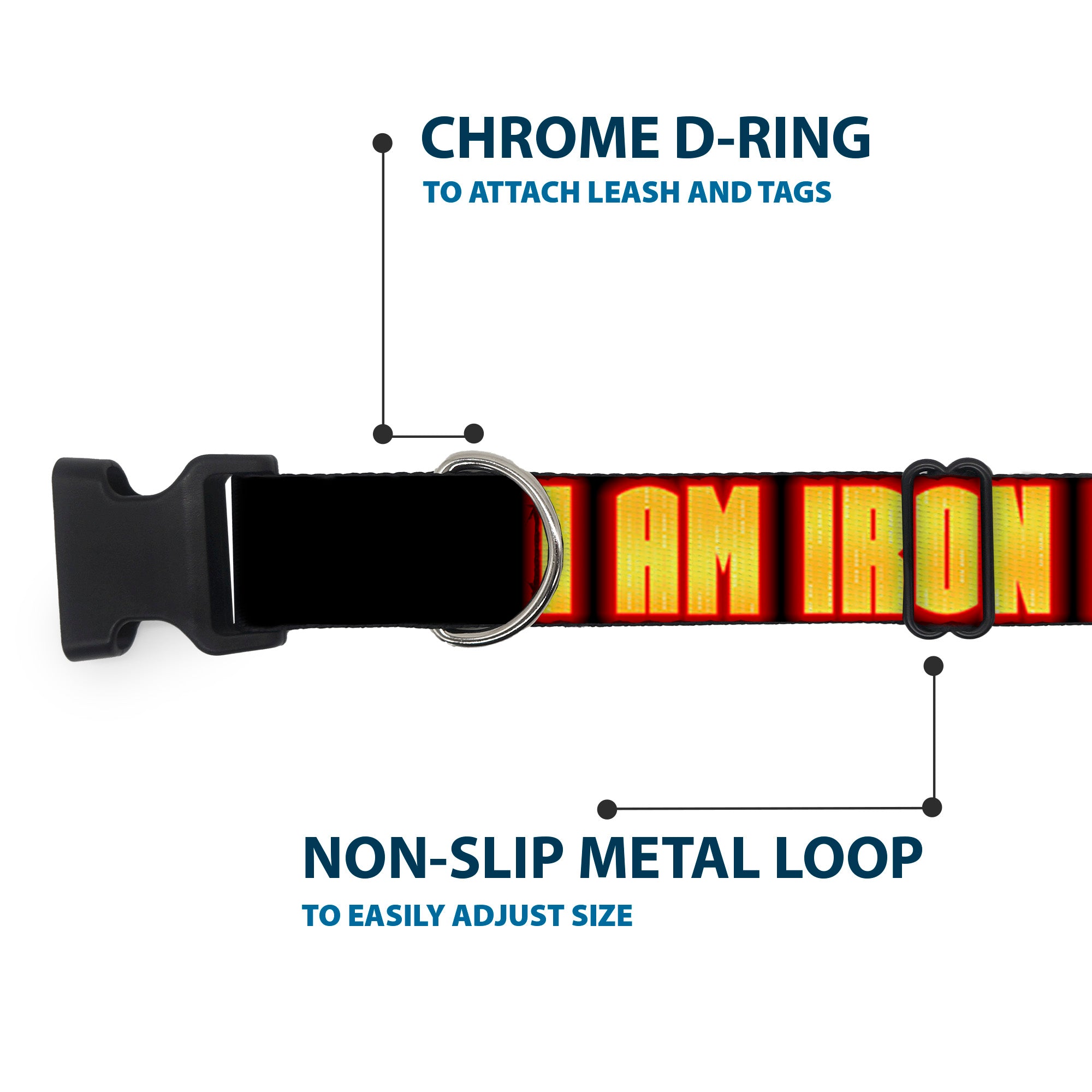 Plastic Clip Collar - Iron Man Face/I AM IRON MAN Black/Yellow Glow Plastic Clip Collars Marvel Comics