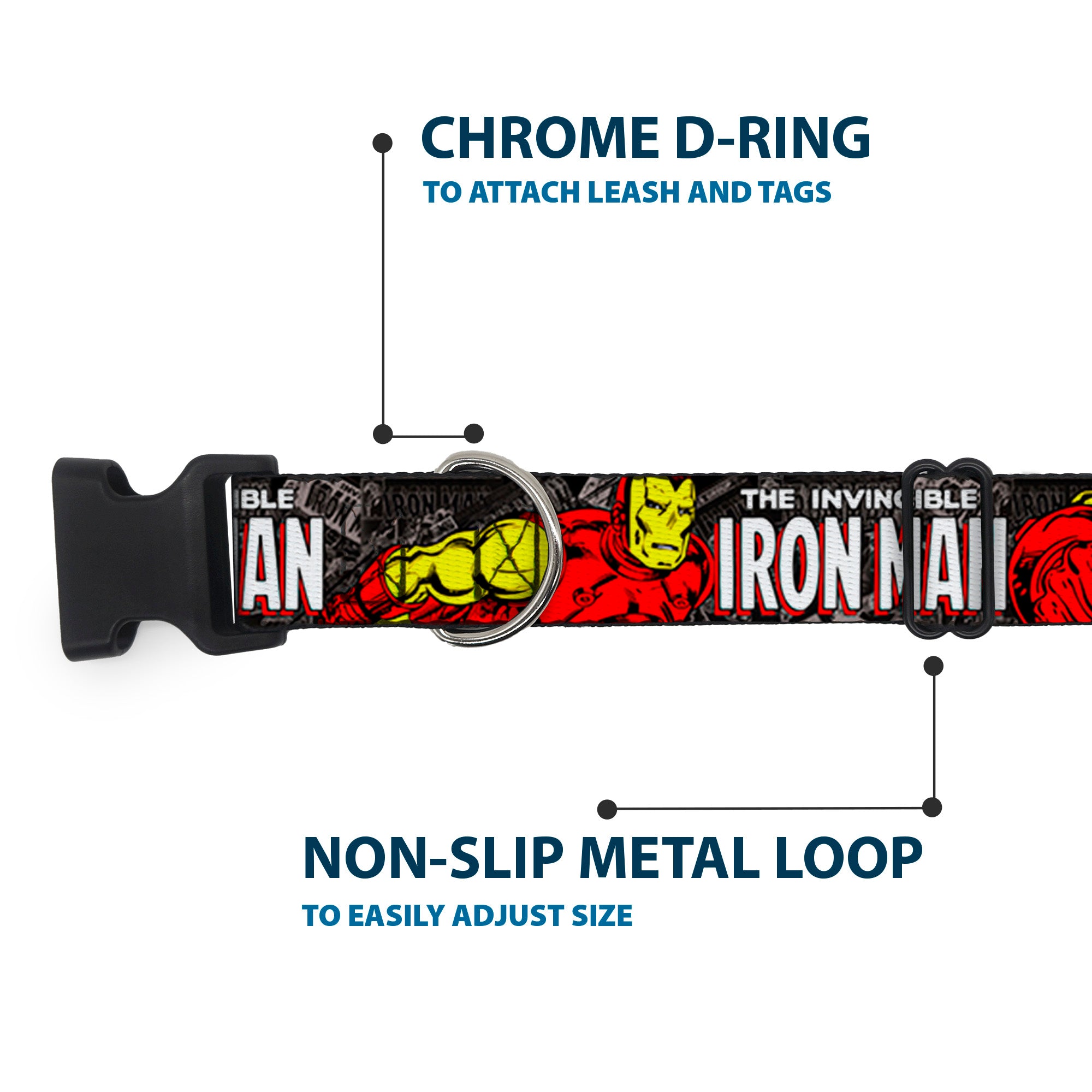 Plastic Clip Collar - THE INVINCIBLE IRON MAN Stacked Comic Books/Action Poses Plastic Clip Collars Marvel Comics