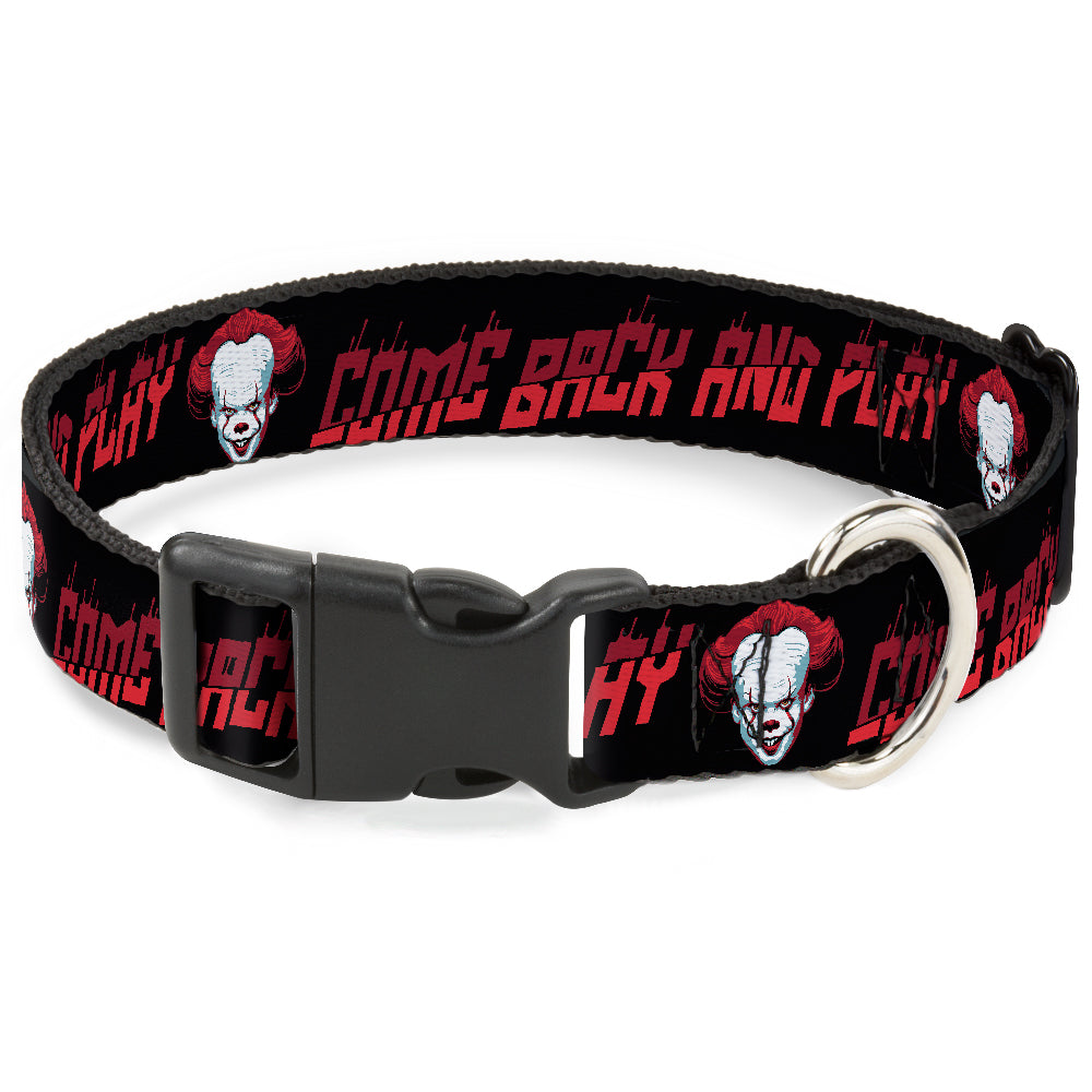 Plastic Clip Collar - It Chapter Two Pennywise Face COME BACK AND PLAY Black/Reds Plastic Clip Collars IT