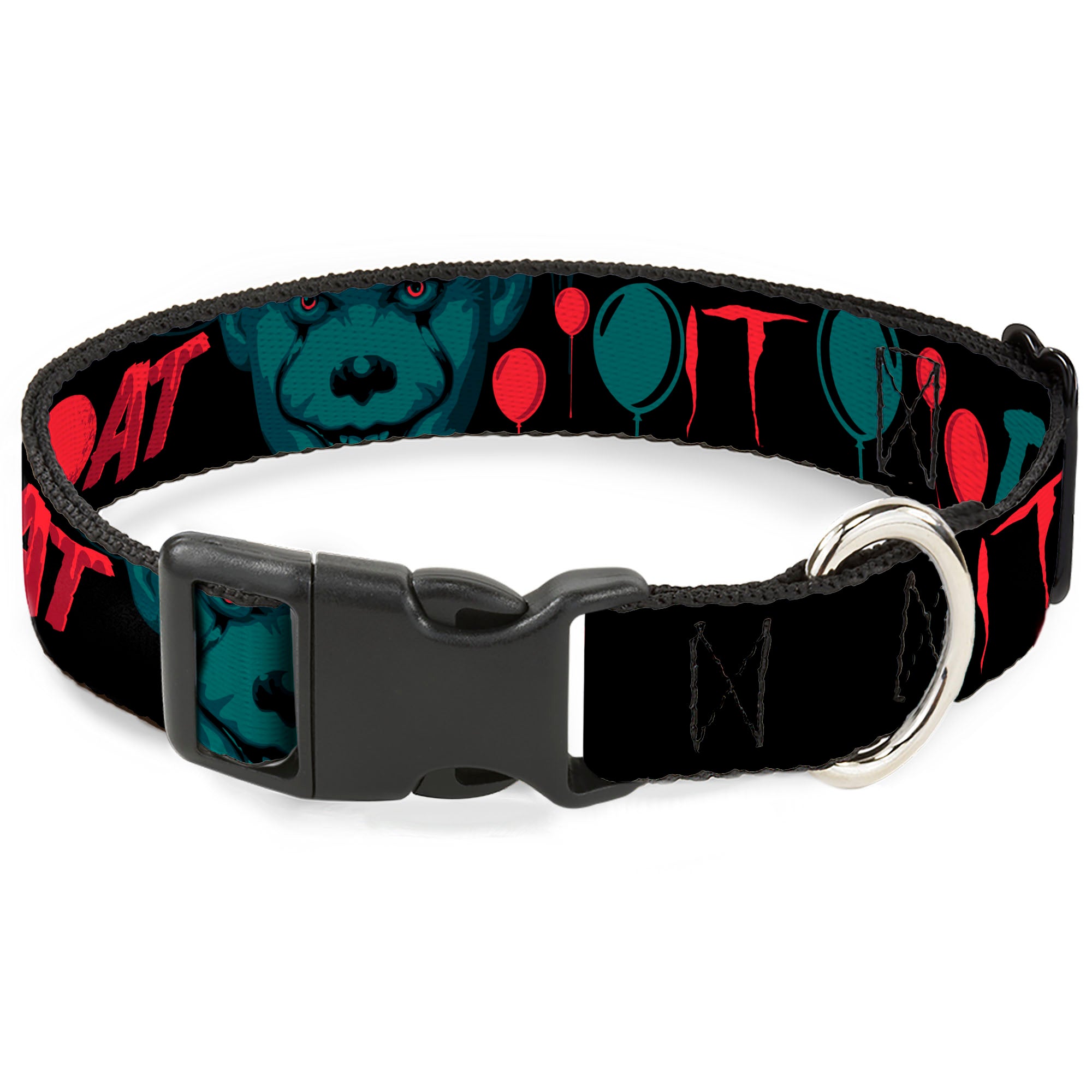 Plastic Clip Collar - IT Pennywise Face and Balloons TIME TO FLOAT Black/Blues/Reds