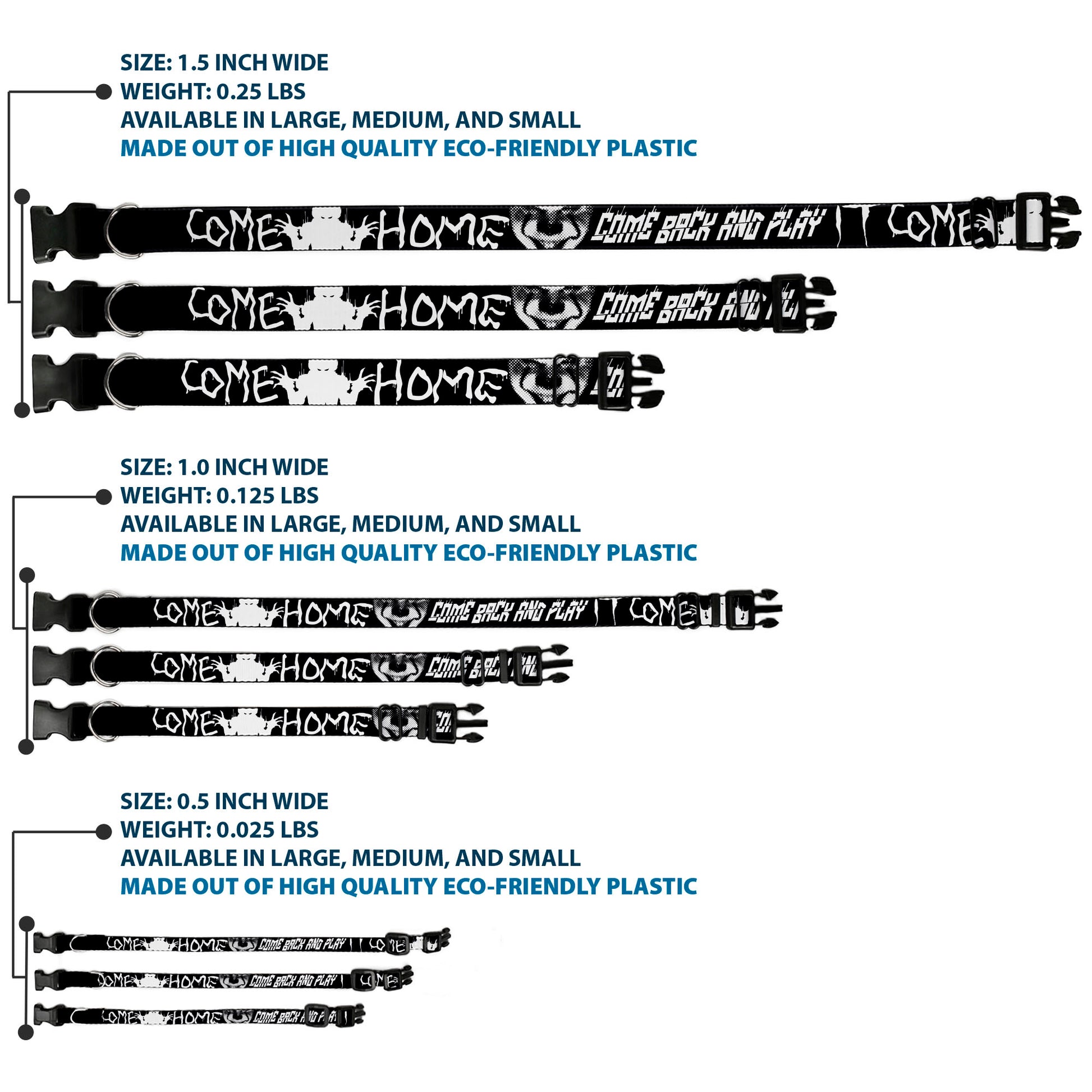 Plastic Clip Collar - IT Pennywise Face Close-Up COME HOME-COME BACK AND PLAY Black/White Plastic Clip Collars IT