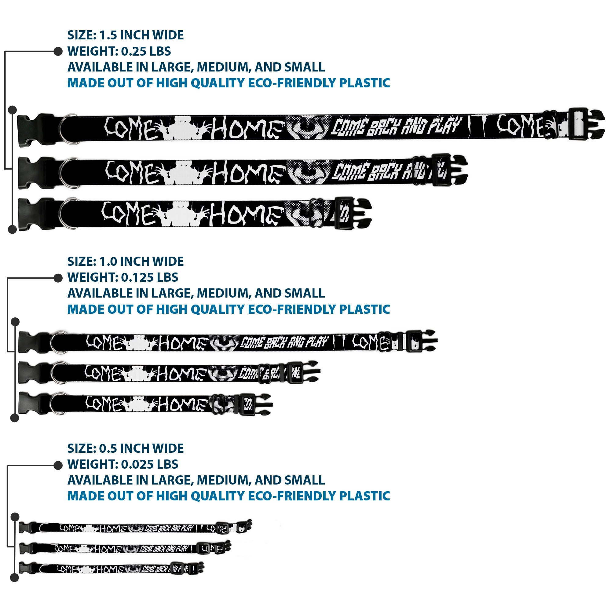 Plastic Clip Collar - IT Pennywise Face Close-Up COME HOME-COME BACK AND PLAY Black/White Plastic Clip Collars IT