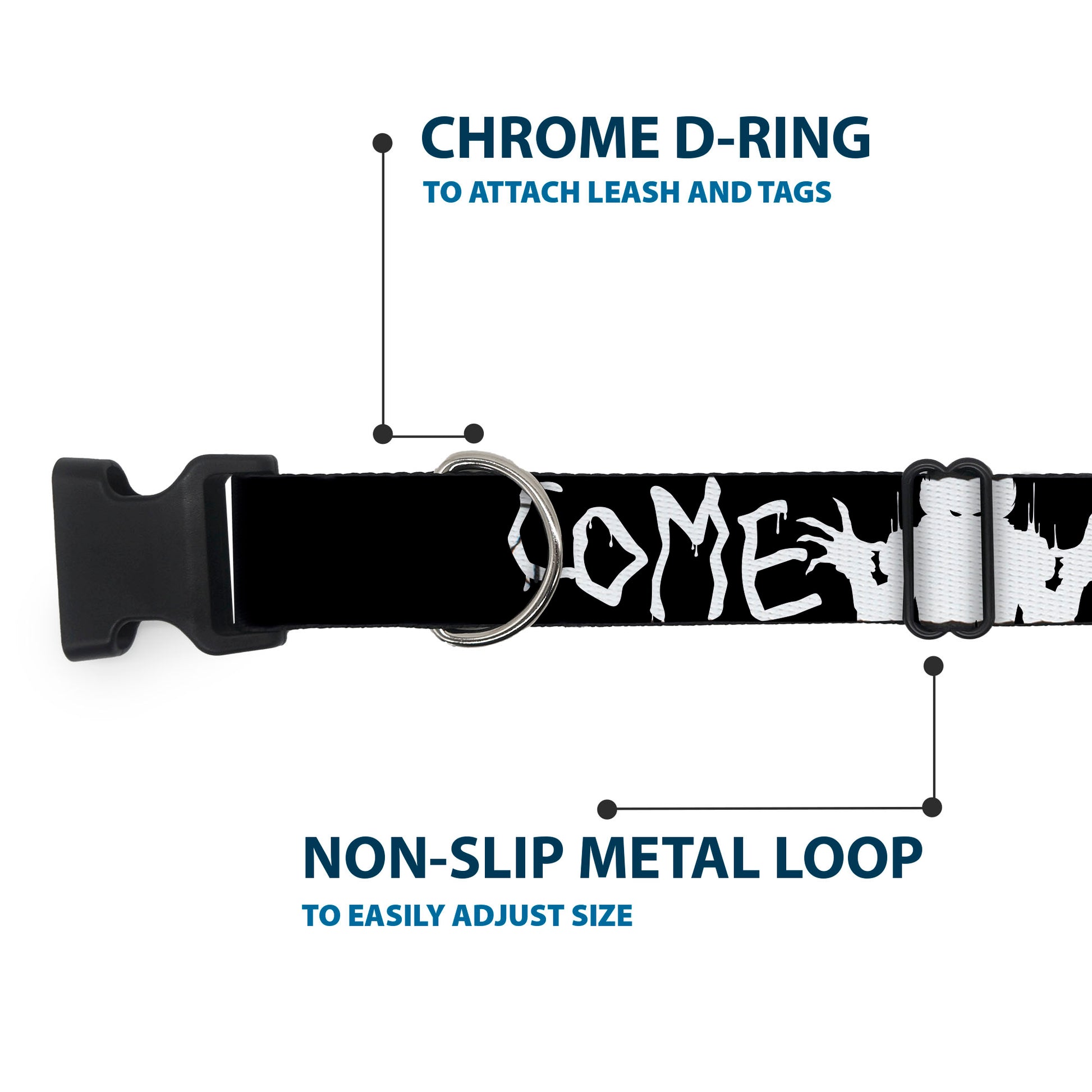Plastic Clip Collar - IT Pennywise Face Close-Up COME HOME-COME BACK AND PLAY Black/White Plastic Clip Collars IT