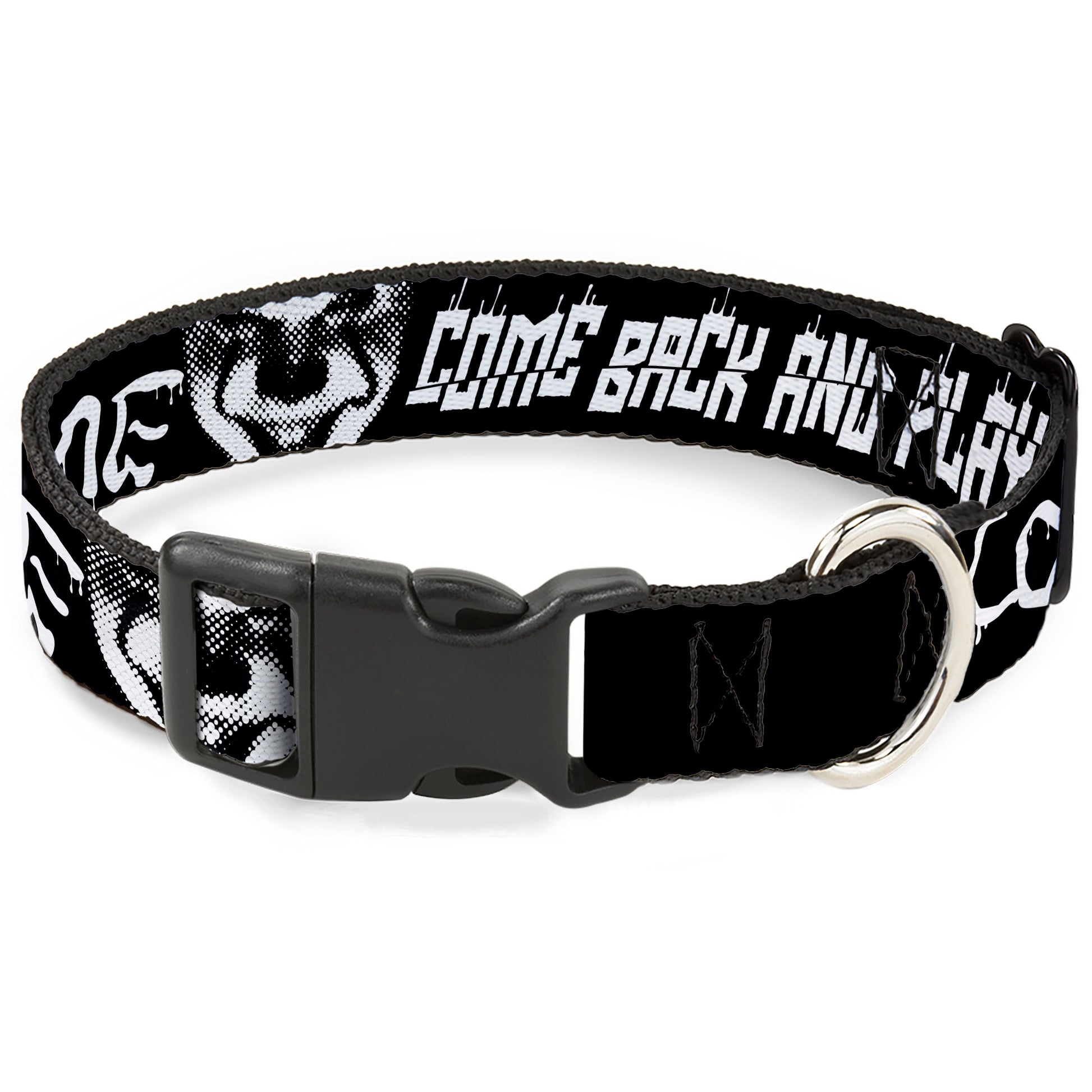 Plastic Clip Collar - IT Pennywise Face Close-Up COME HOME-COME BACK AND PLAY Black/White Plastic Clip Collars IT