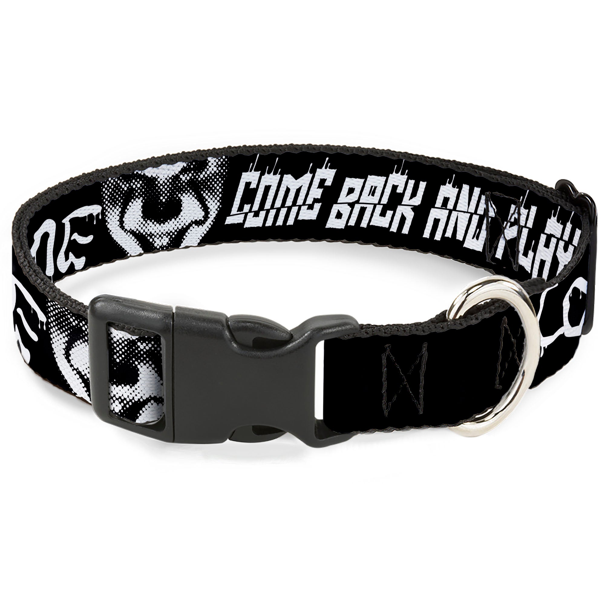 Plastic Clip Collar - IT Pennywise Face Close-Up COME HOME-COME BACK AND PLAY Black/White Plastic Clip Collars IT
