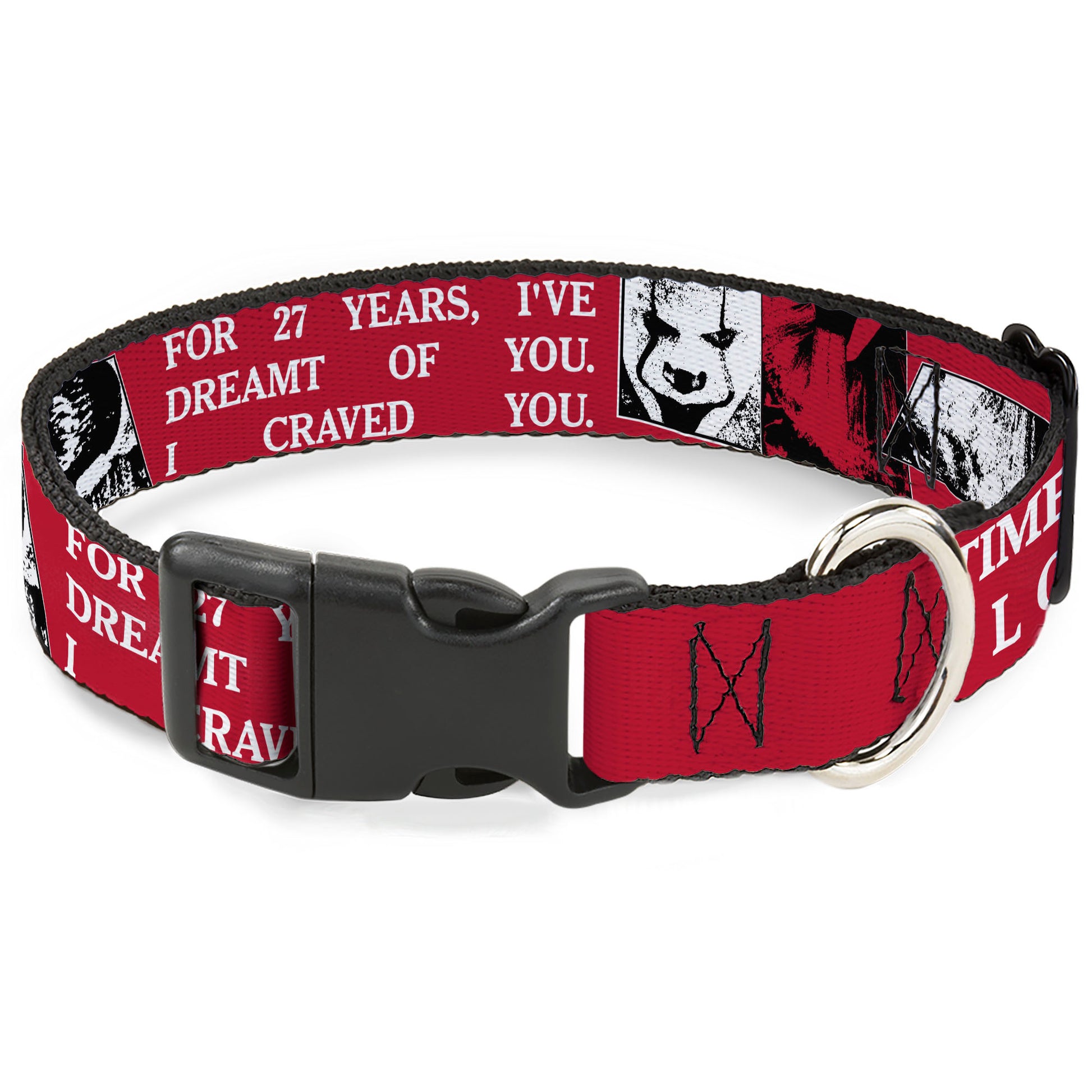 Plastic Clip Collar - IT Pennywise Poses and Quotes Collage Red/White/Grays Plastic Clip Collars IT