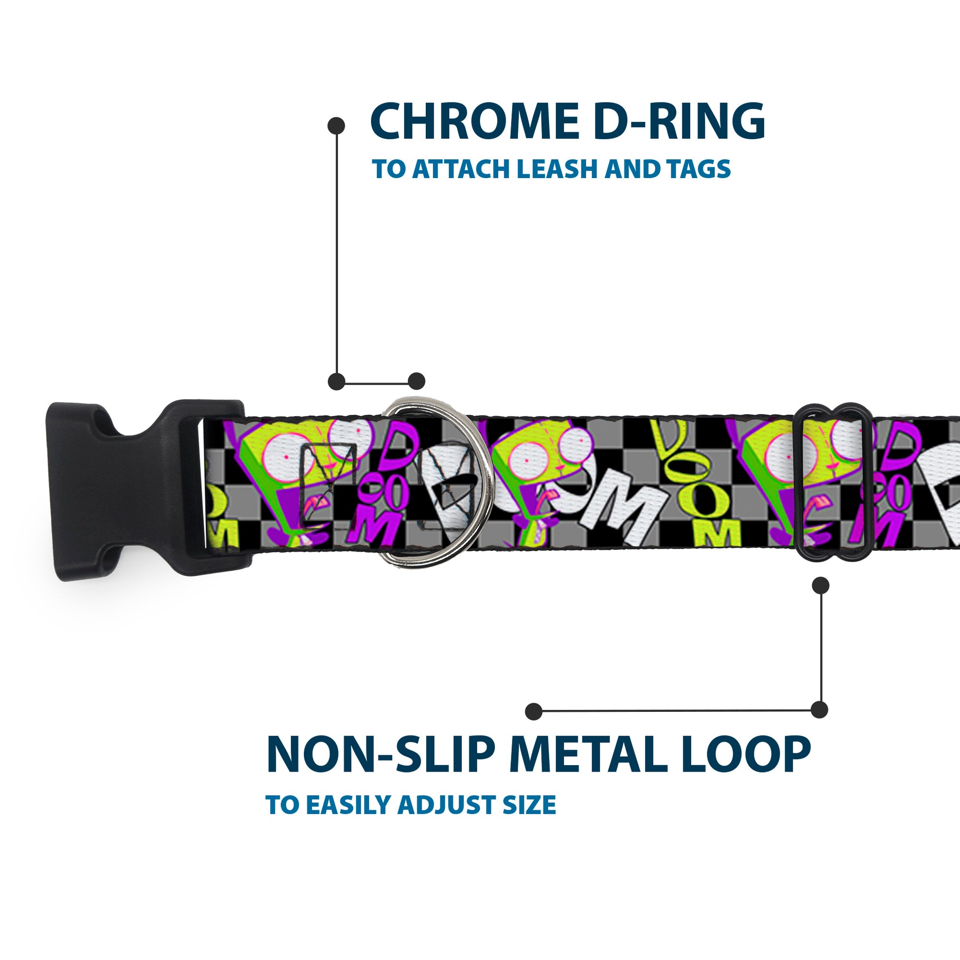 Plastic Clip Collar - Invader Zim GIR DOOM Pose Checker Black/Gray Plastic Clip Collars Invader Zim