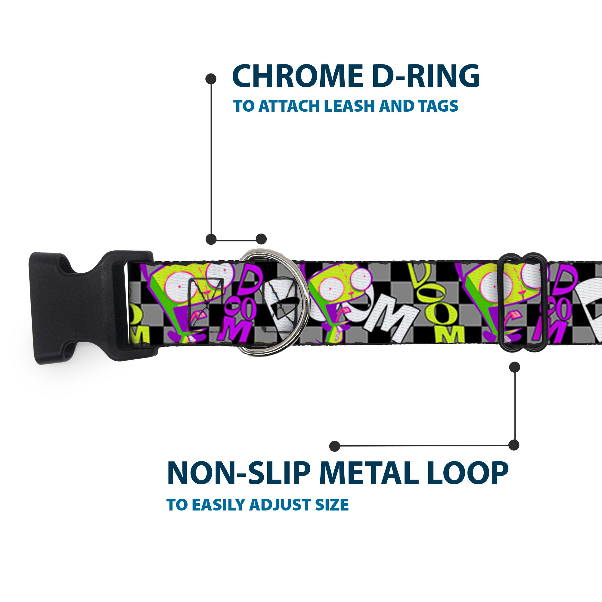 Plastic Clip Collar - Invader Zim GIR DOOM Pose Checker Black/Gray Plastic Clip Collars Invader Zim