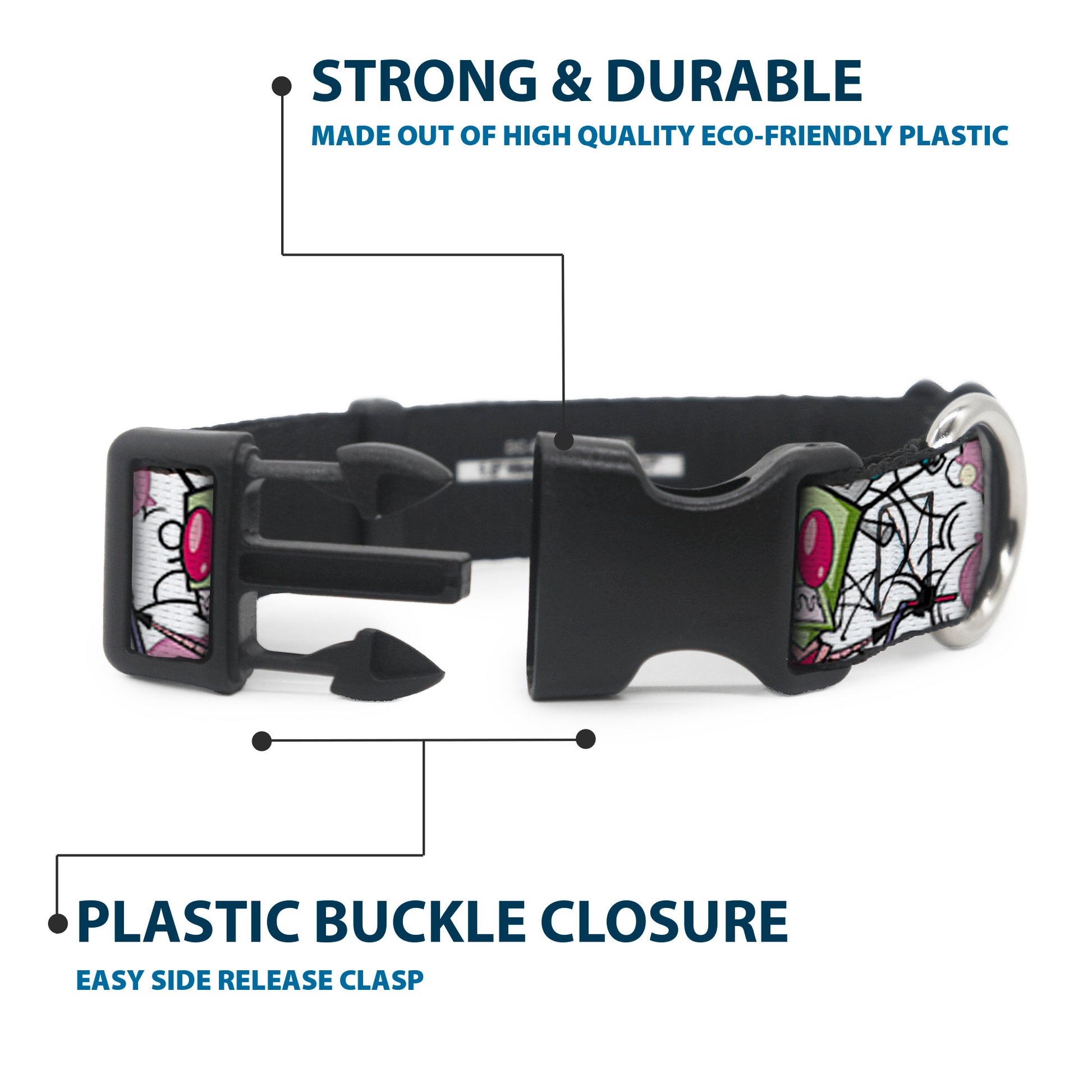 Plastic Clip Collar - Invader Zim GIR and Piggy Doddles White/Black Plastic Clip Collars Invader Zim