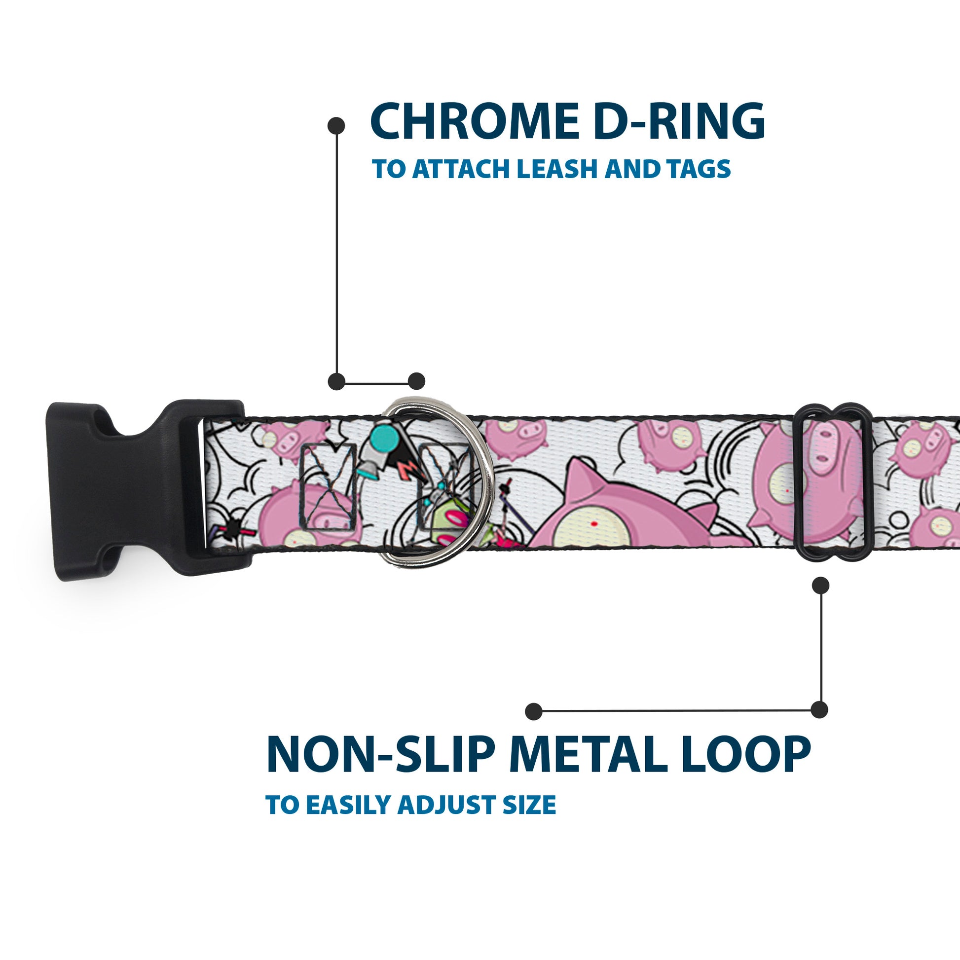 Plastic Clip Collar - Invader Zim GIR and Piggy Doddles White/Black Plastic Clip Collars Invader Zim