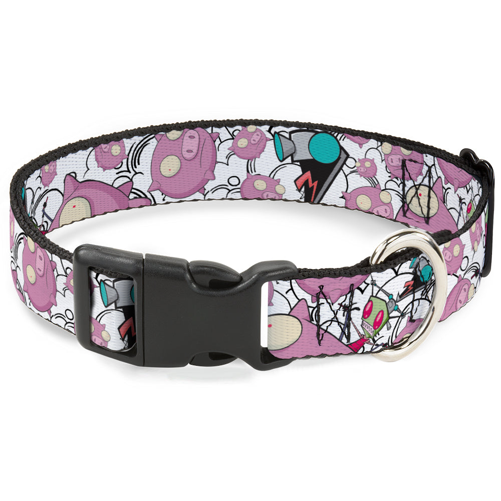 Plastic Clip Collar - Invader Zim GIR and Piggy Doddles White/Black Plastic Clip Collars Invader Zim