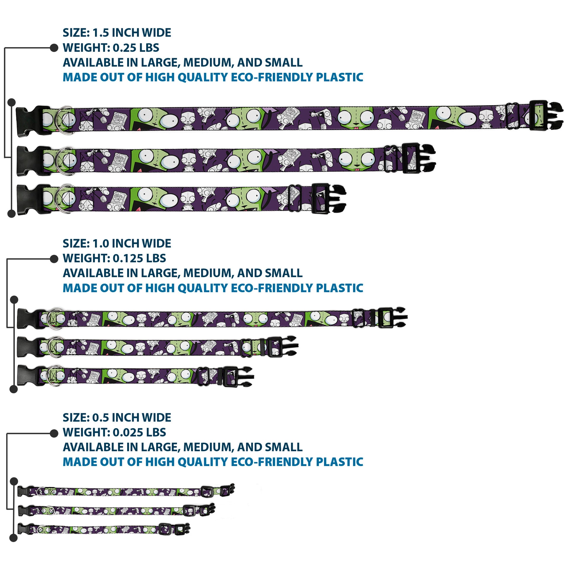 Plastic Clip Collar - Invader Zim GIR Poses and Sketch Purple Plastic Clip Collars Invader Zim