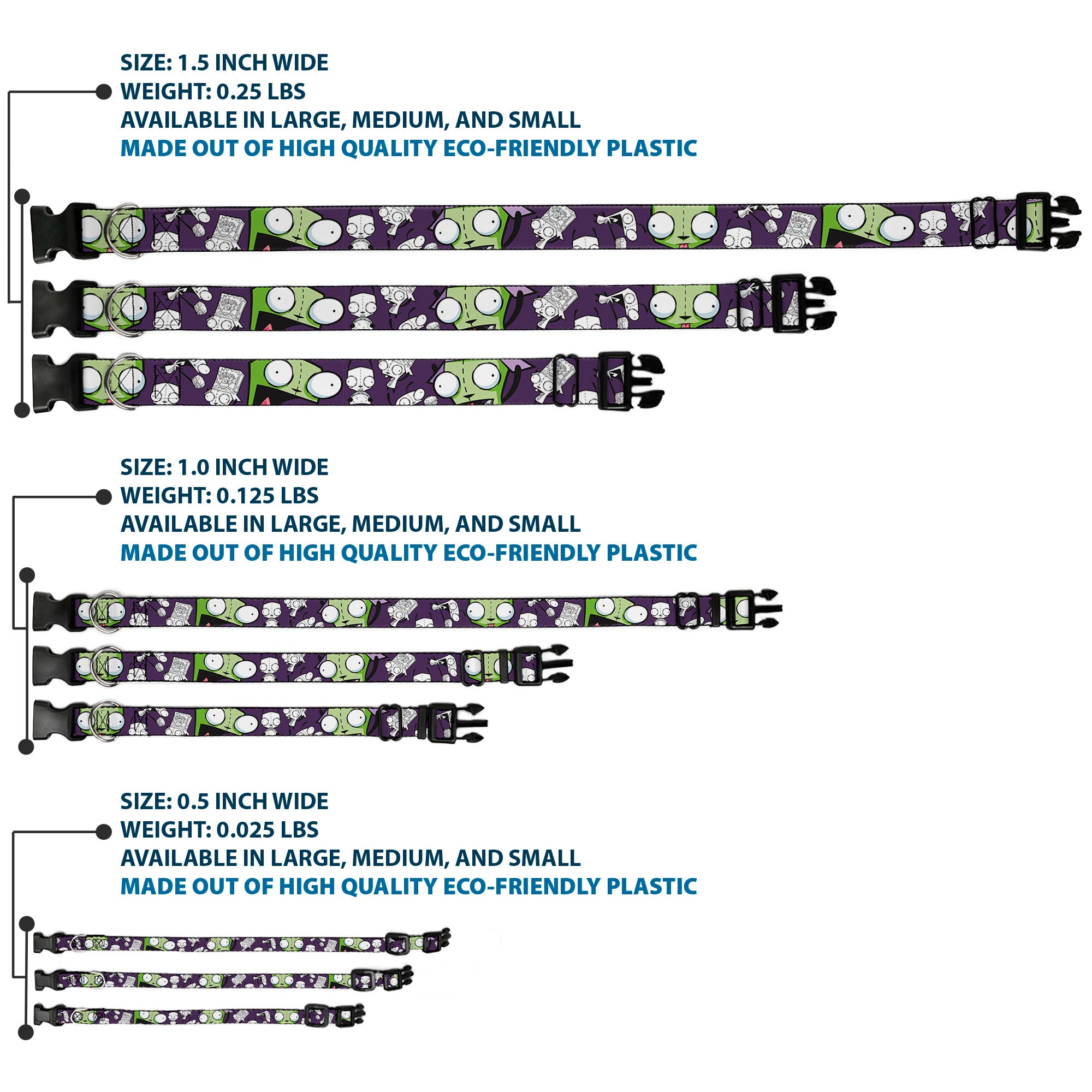 Plastic Clip Collar - Invader Zim GIR Poses and Sketch Purple Plastic Clip Collars Invader Zim