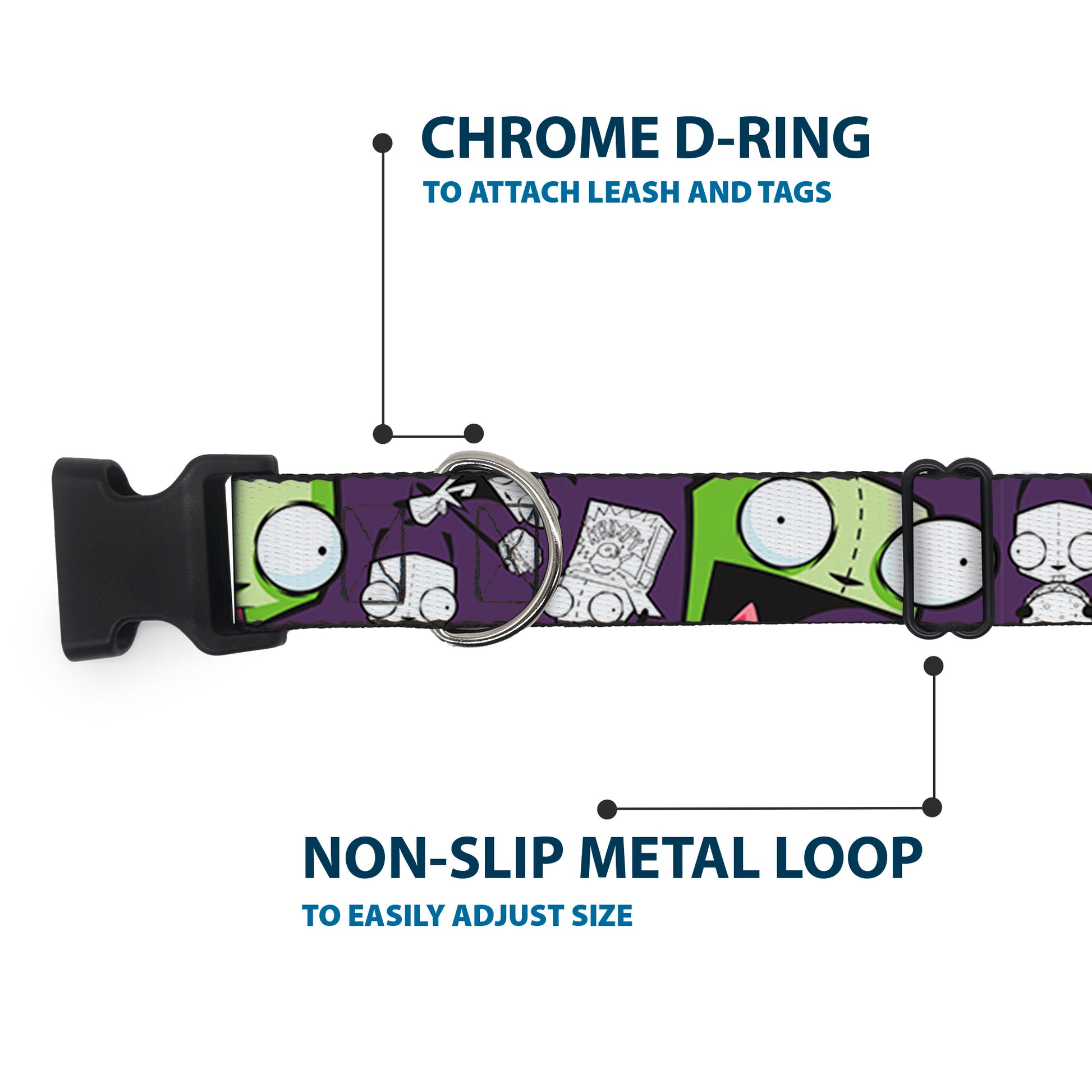 Plastic Clip Collar - Invader Zim GIR Poses and Sketch Purple Plastic Clip Collars Invader Zim