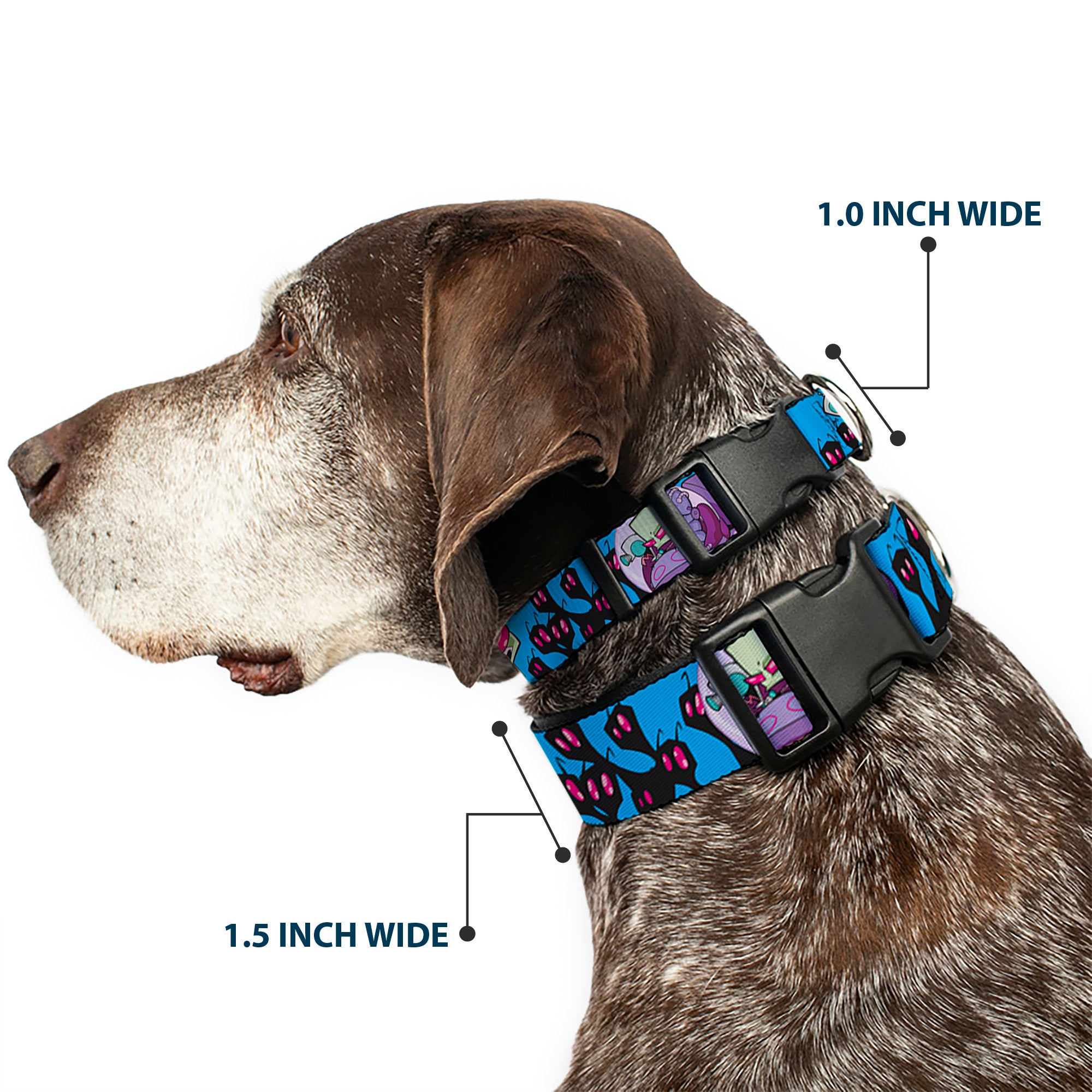 Plastic Clip Collar - Invader Zim GIR and Piggy Rule the World Poses Blue Plastic Clip Collars Invader Zim