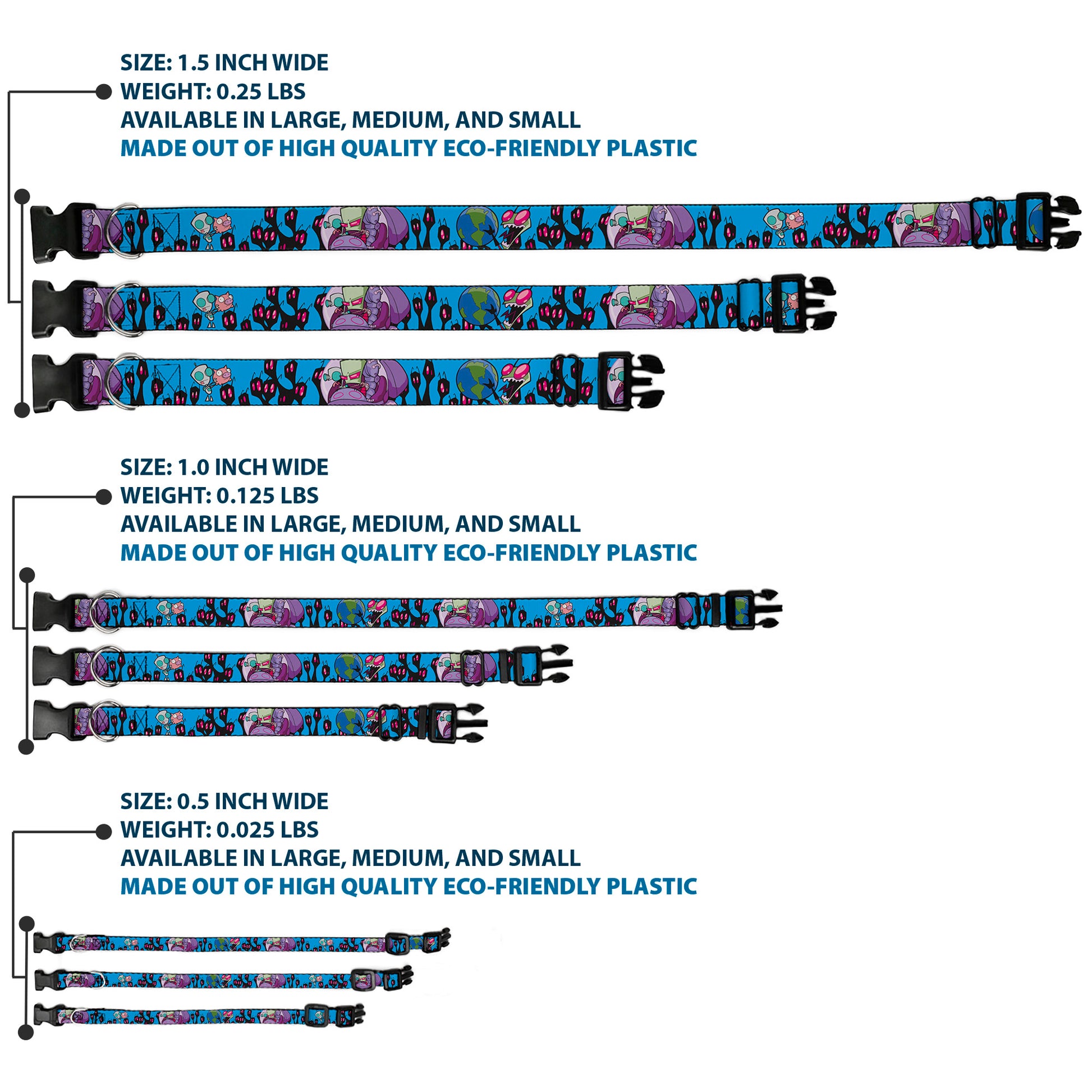 Plastic Clip Collar - Invader Zim GIR and Piggy Rule the World Poses Blue Plastic Clip Collars Invader Zim