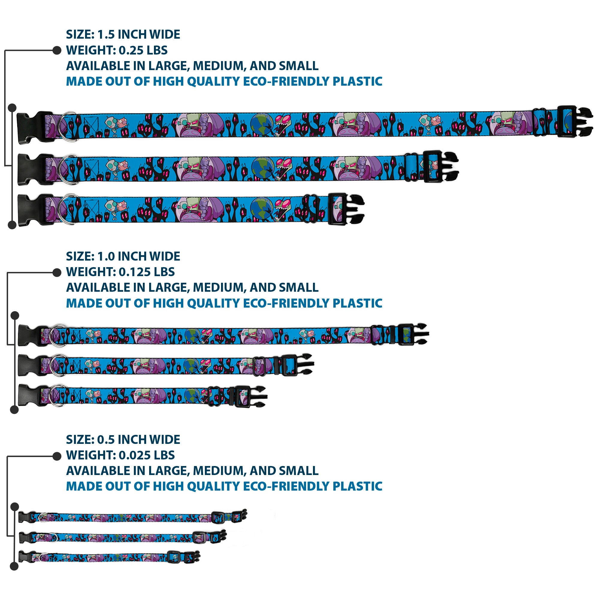 Plastic Clip Collar - Invader Zim GIR and Piggy Rule the World Poses Blue Plastic Clip Collars Invader Zim