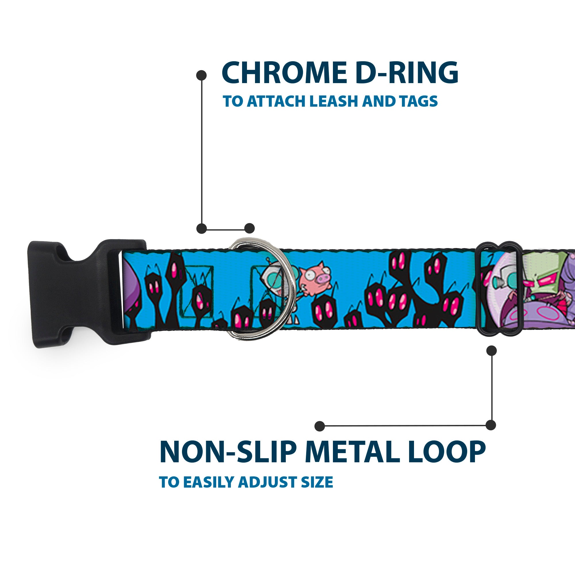 Plastic Clip Collar - Invader Zim GIR and Piggy Rule the World Poses Blue Plastic Clip Collars Invader Zim