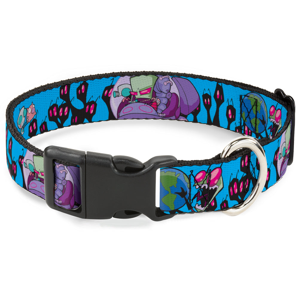 Plastic Clip Collar - Invader Zim GIR and Piggy Rule the World Poses Blue Plastic Clip Collars Invader Zim