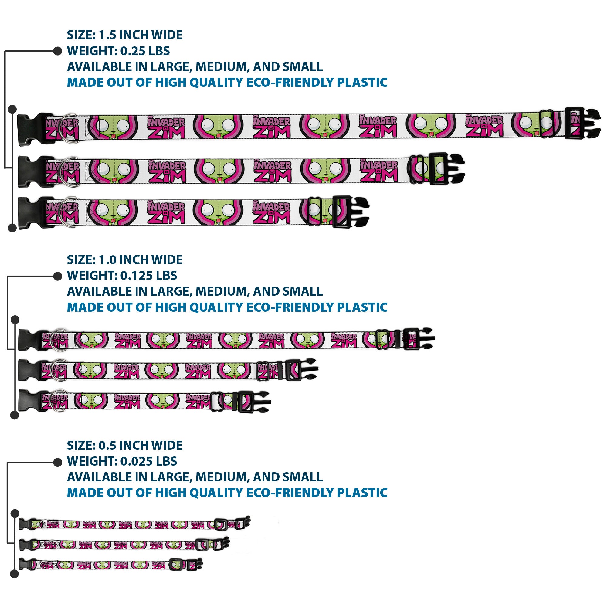 Plastic Clip Collar - INVADER ZIM Title Logo and GIR Pose Close-Up White/Pinks Plastic Clip Collars Invader Zim