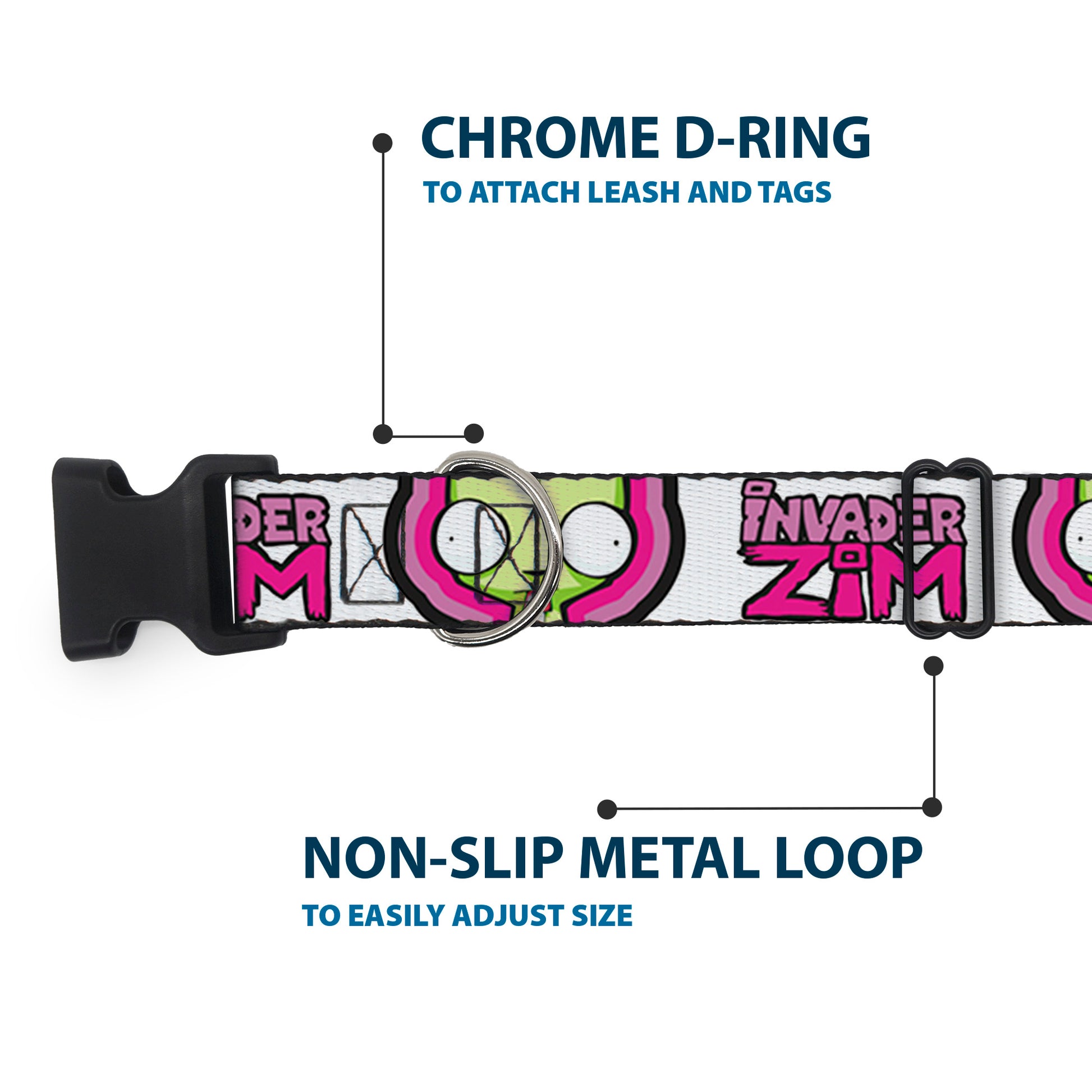 Plastic Clip Collar - INVADER ZIM Title Logo and GIR Pose Close-Up White/Pinks Plastic Clip Collars Invader Zim