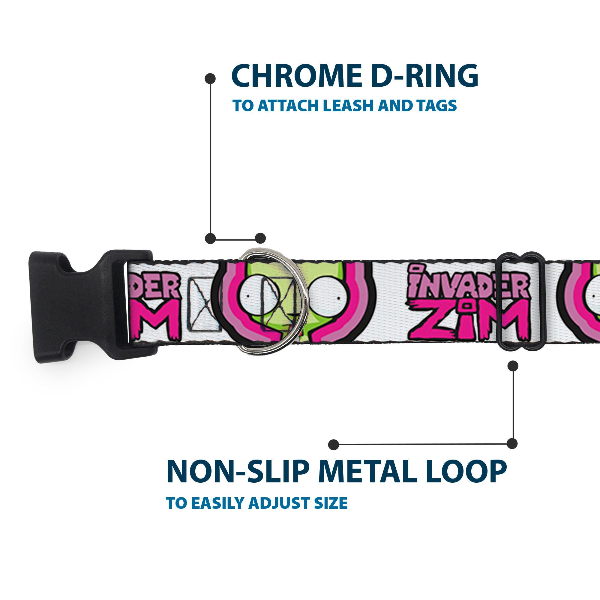 Plastic Clip Collar - INVADER ZIM Title Logo and GIR Pose Close-Up White/Pinks Plastic Clip Collars Invader Zim
