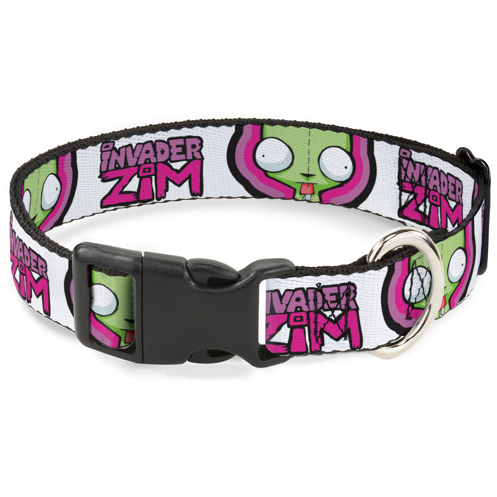 Plastic Clip Collar - INVADER ZIM Title Logo and GIR Pose Close-Up White/Pinks Plastic Clip Collars Invader Zim