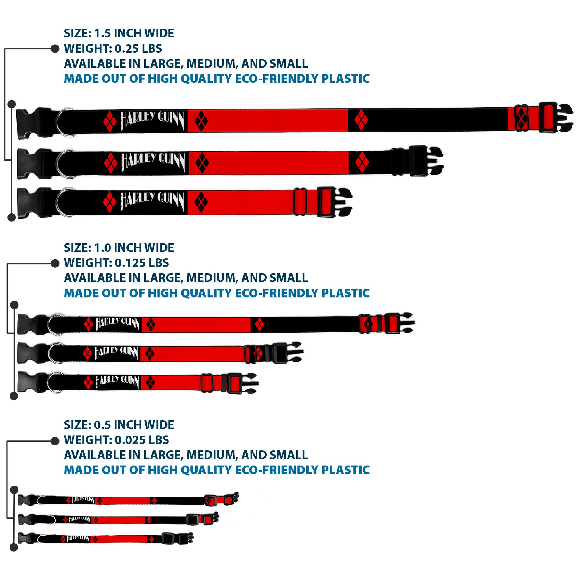 Plastic Clip Collar - HARLEY QUINN/Diamonds Black/Red/White Plastic Clip Collars DC Comics