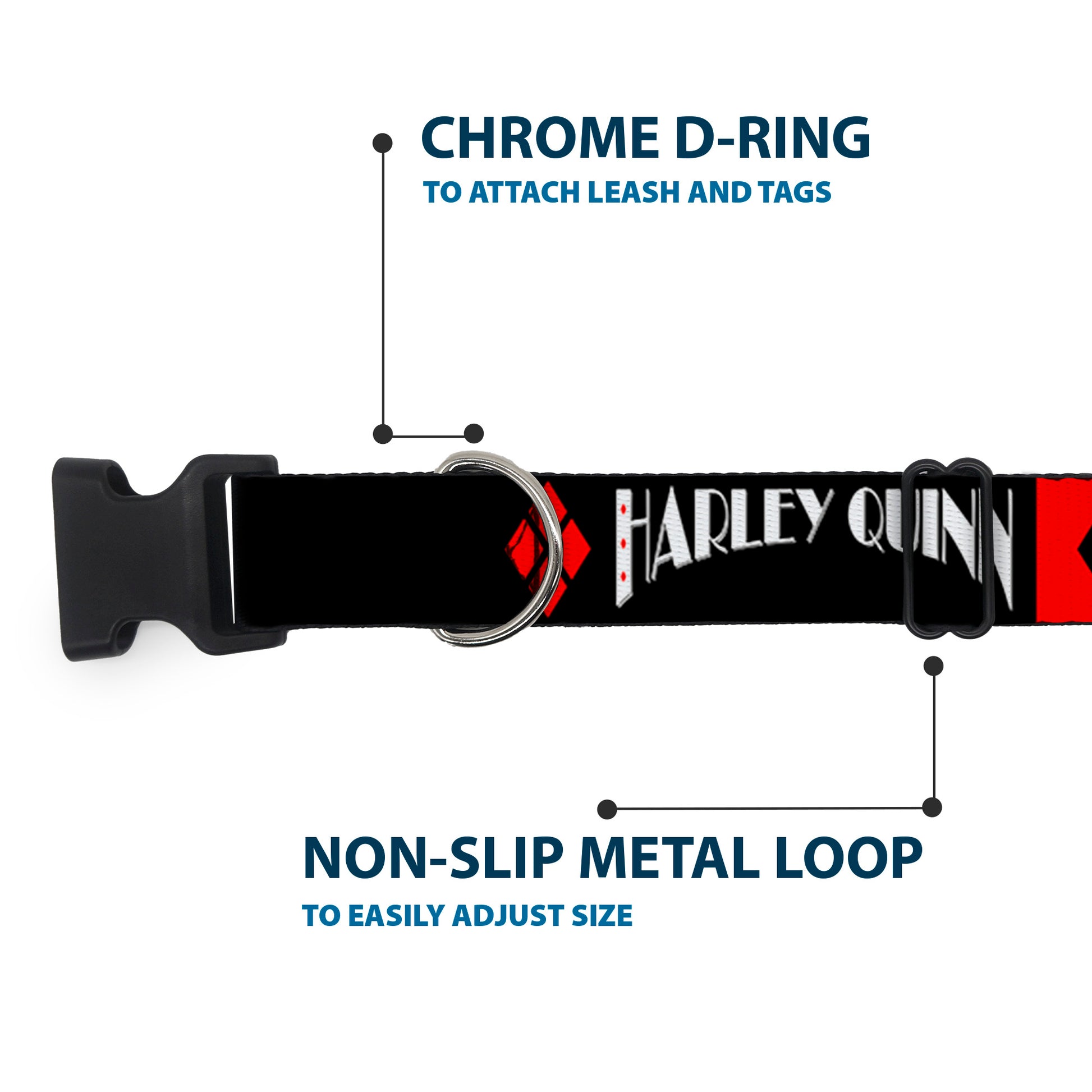 Plastic Clip Collar - HARLEY QUINN/Diamonds Black/Red/White Plastic Clip Collars DC Comics