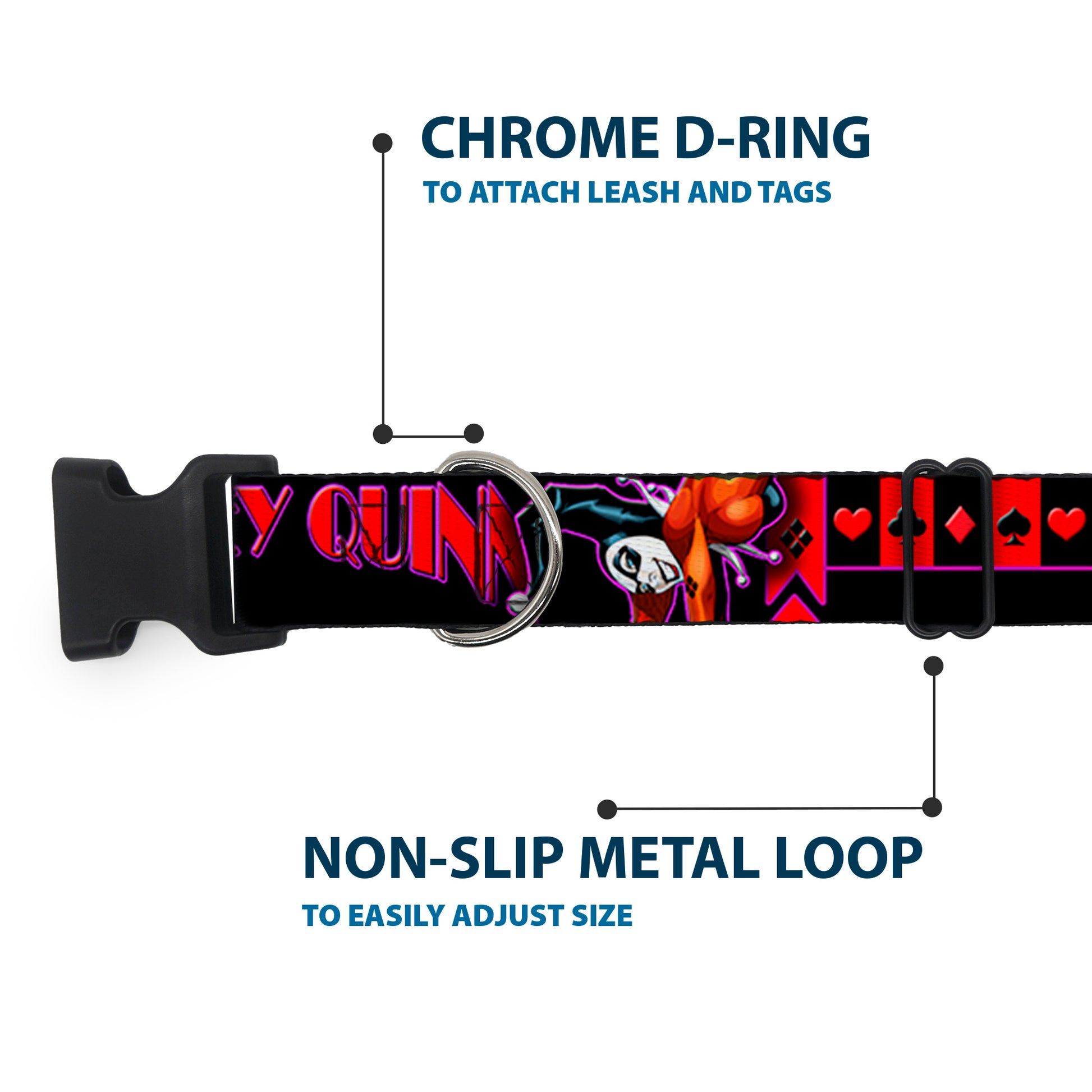 Plastic Clip Collar - HARLEY QUINN Bomb Poses/Suits Black/Purple/Red Plastic Clip Collars DC Comics