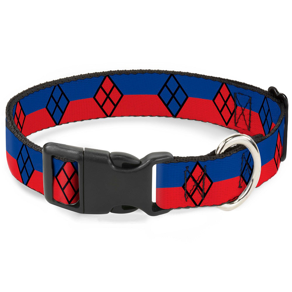 Plastic Clip Collar - Harley Quinn Diamond/Stripe Red/Blue Plastic Clip Collars DC Comics
