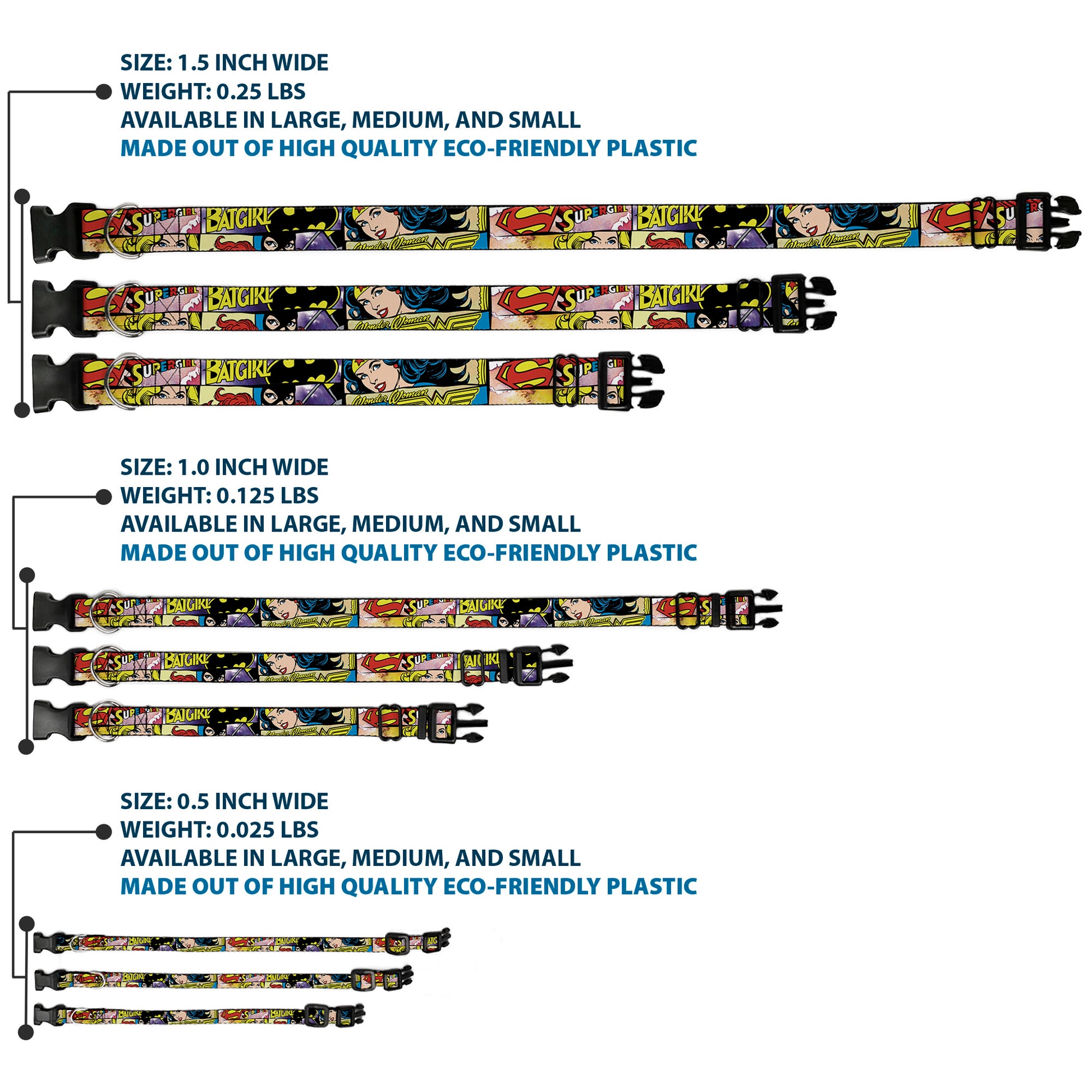 Plastic Clip Collar - Superheroines Wonder Woman/Supergirl/Batgirl Plastic Clip Collars DC Comics