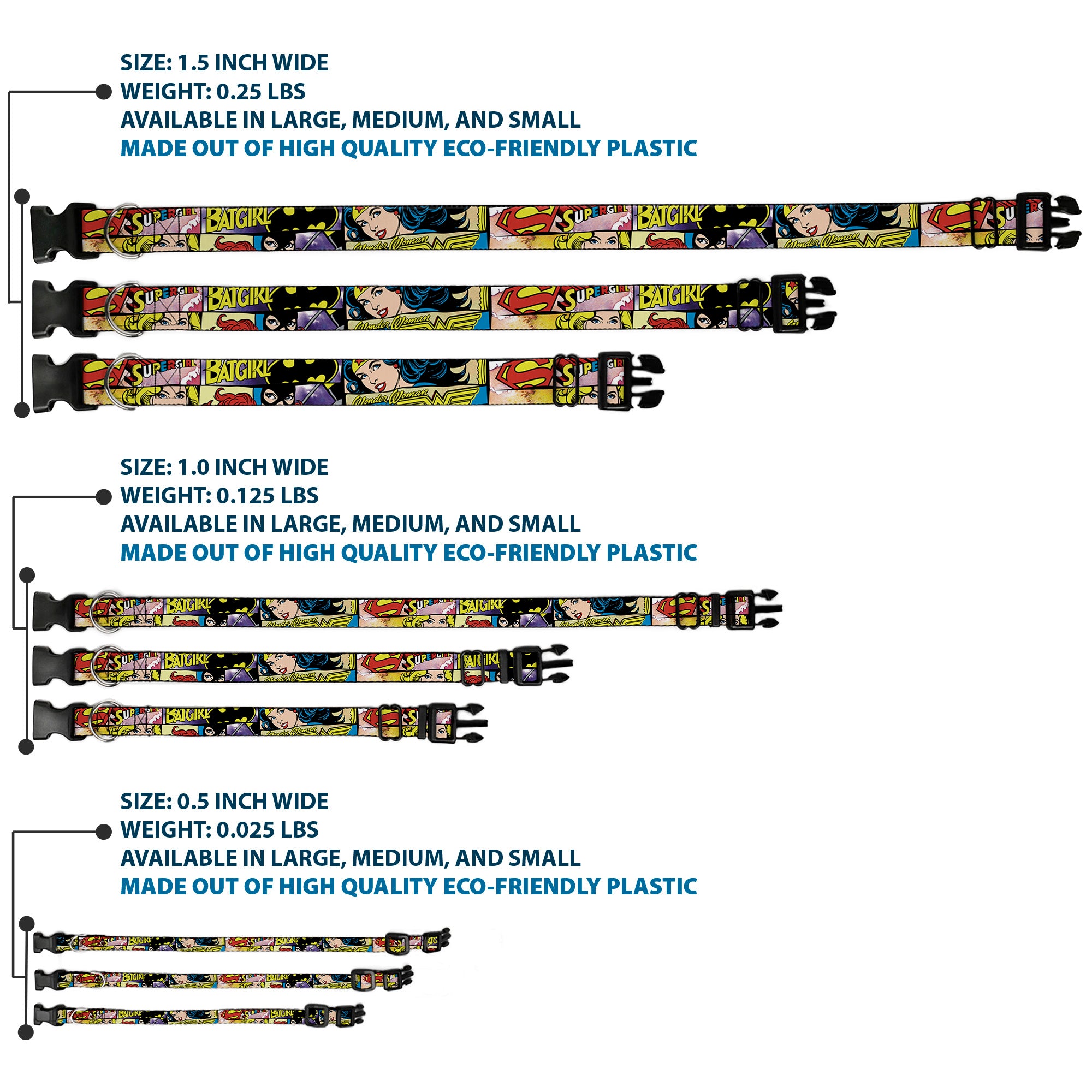Plastic Clip Collar - Superheroines Wonder Woman/Supergirl/Batgirl Plastic Clip Collars DC Comics
