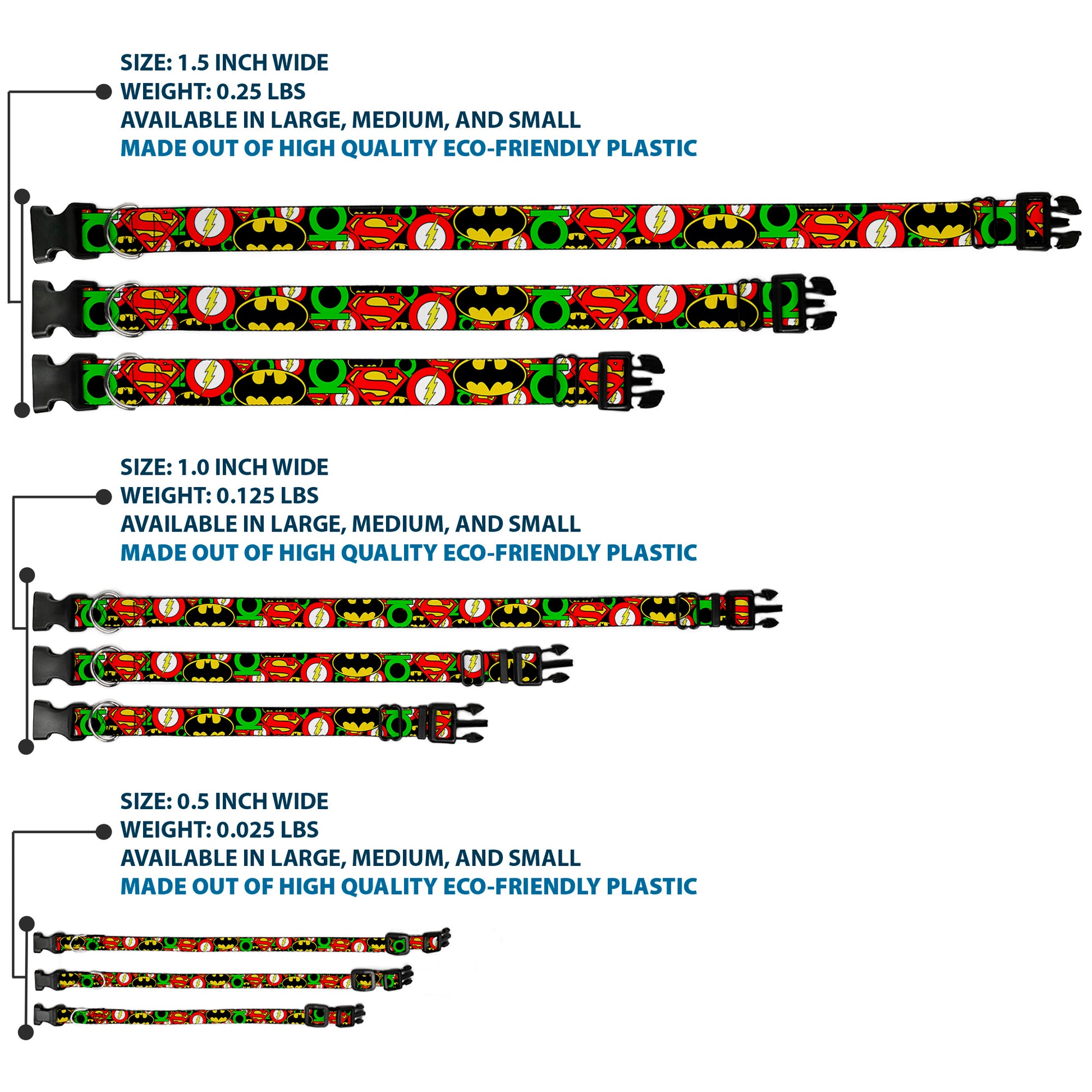 Plastic Clip Collar - Justice League Stacked Logos Plastic Clip Collars DC Comics