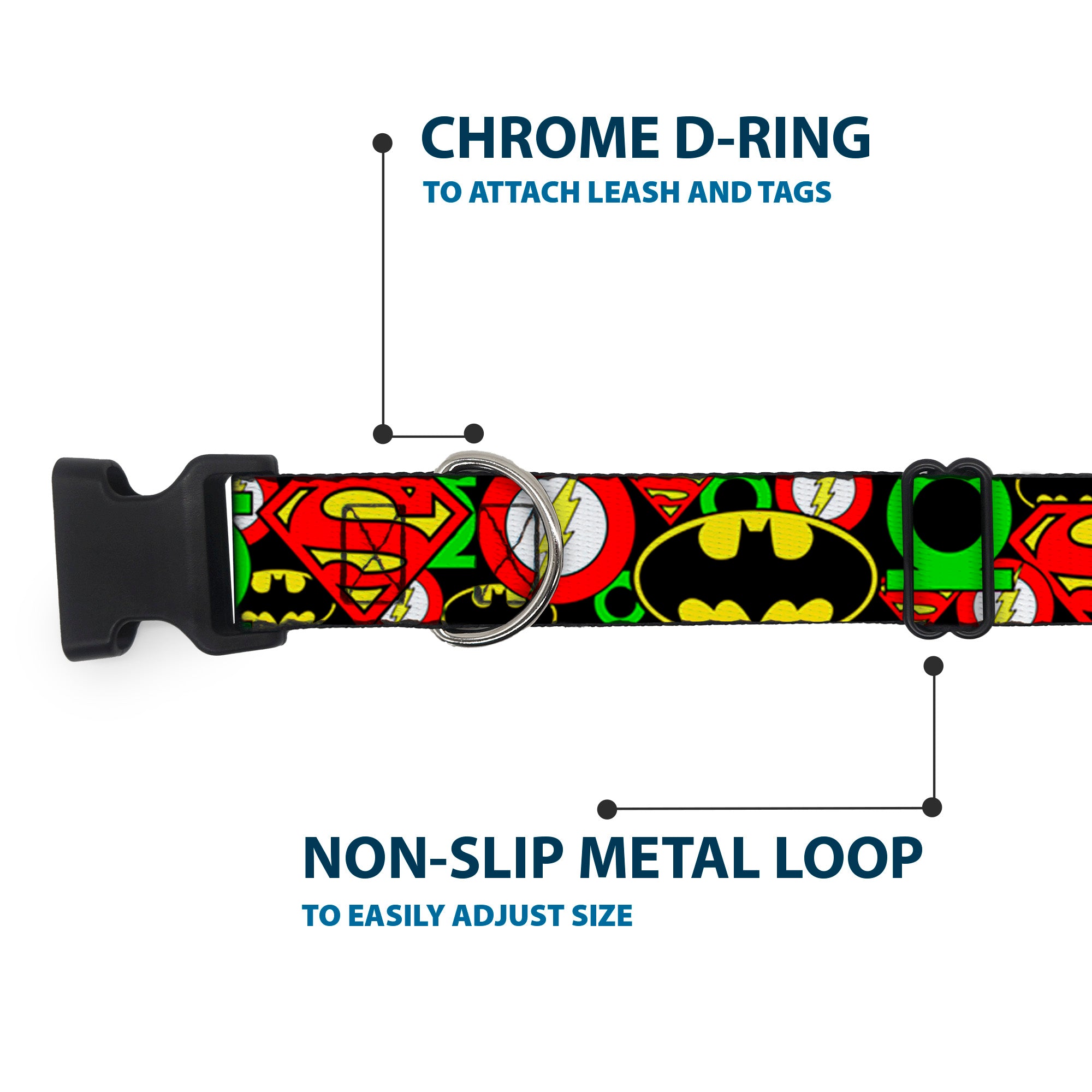 Plastic Clip Collar - Justice League Stacked Logos Plastic Clip Collars DC Comics