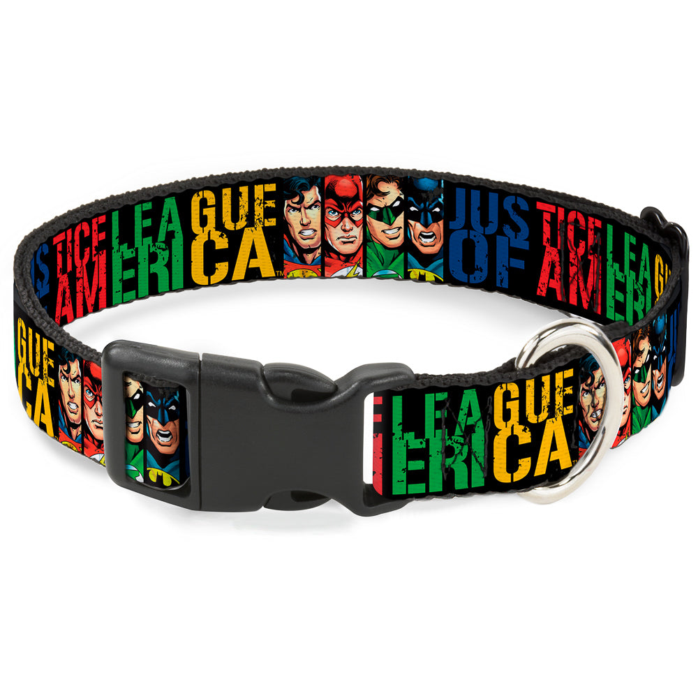 Plastic Clip Collar - JUSTICE LEAGUE OF AMERICA w/Superhero Blocks Black/Multi Color Plastic Clip Collars DC Comics