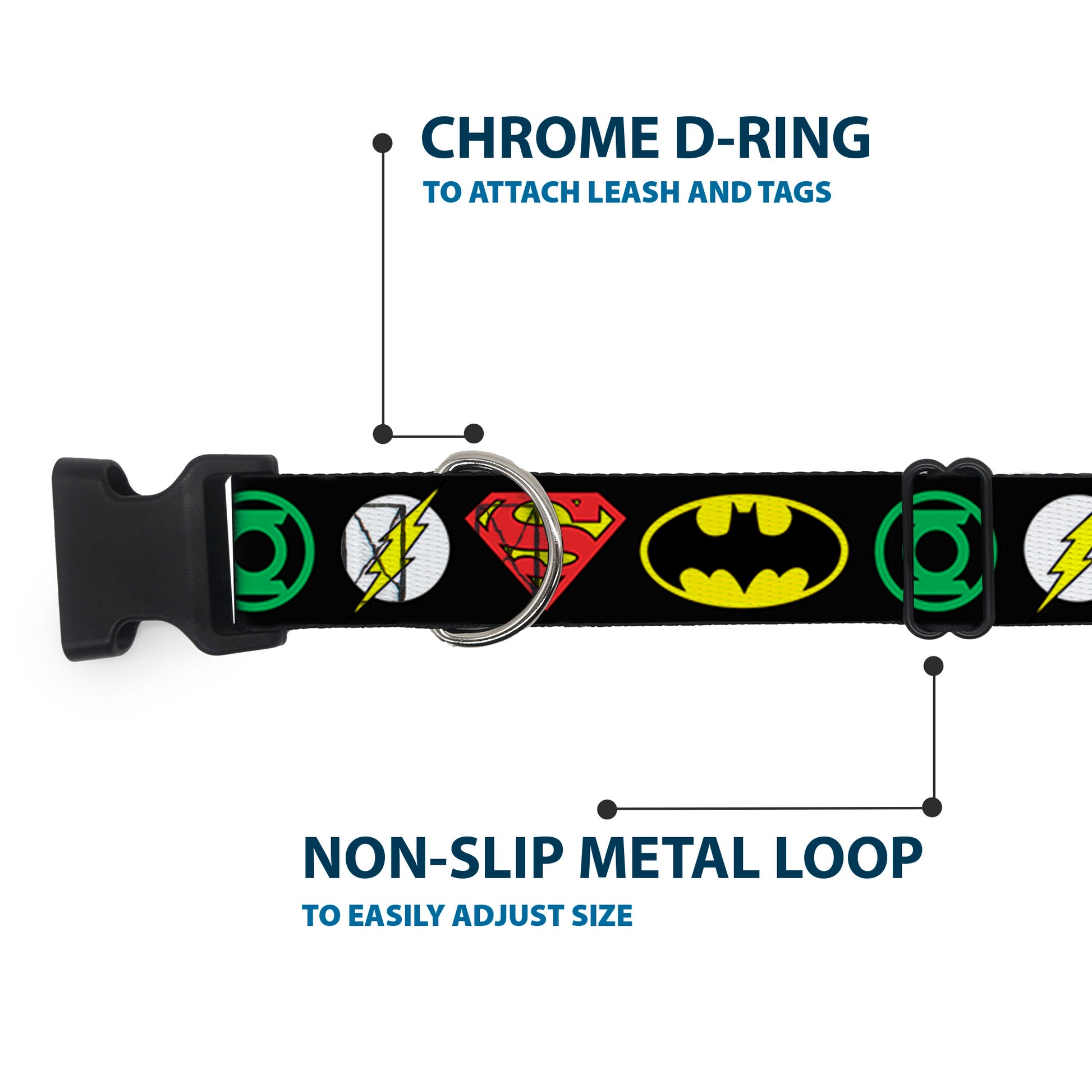 Plastic Clip Collar - Justice League Superhero Logos Plastic Clip Collars DC Comics