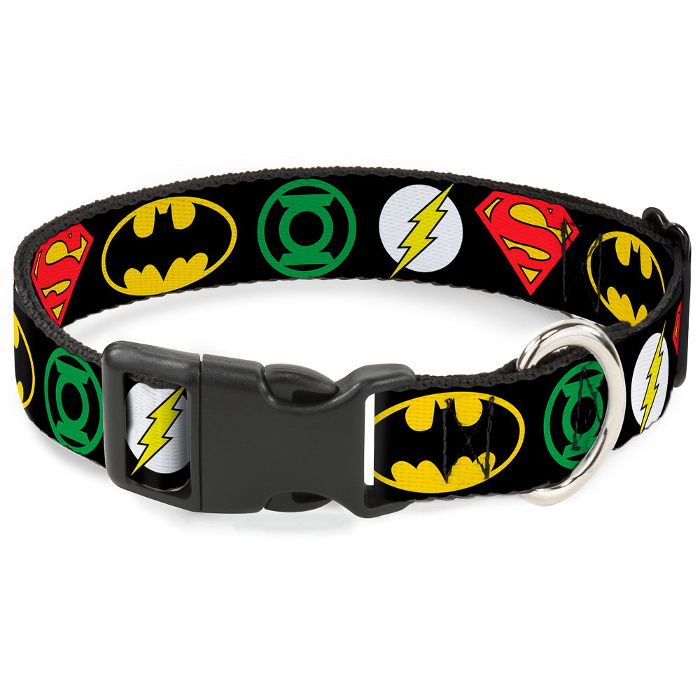 Plastic Clip Collar - Justice League Superhero Logos Plastic Clip Collars DC Comics