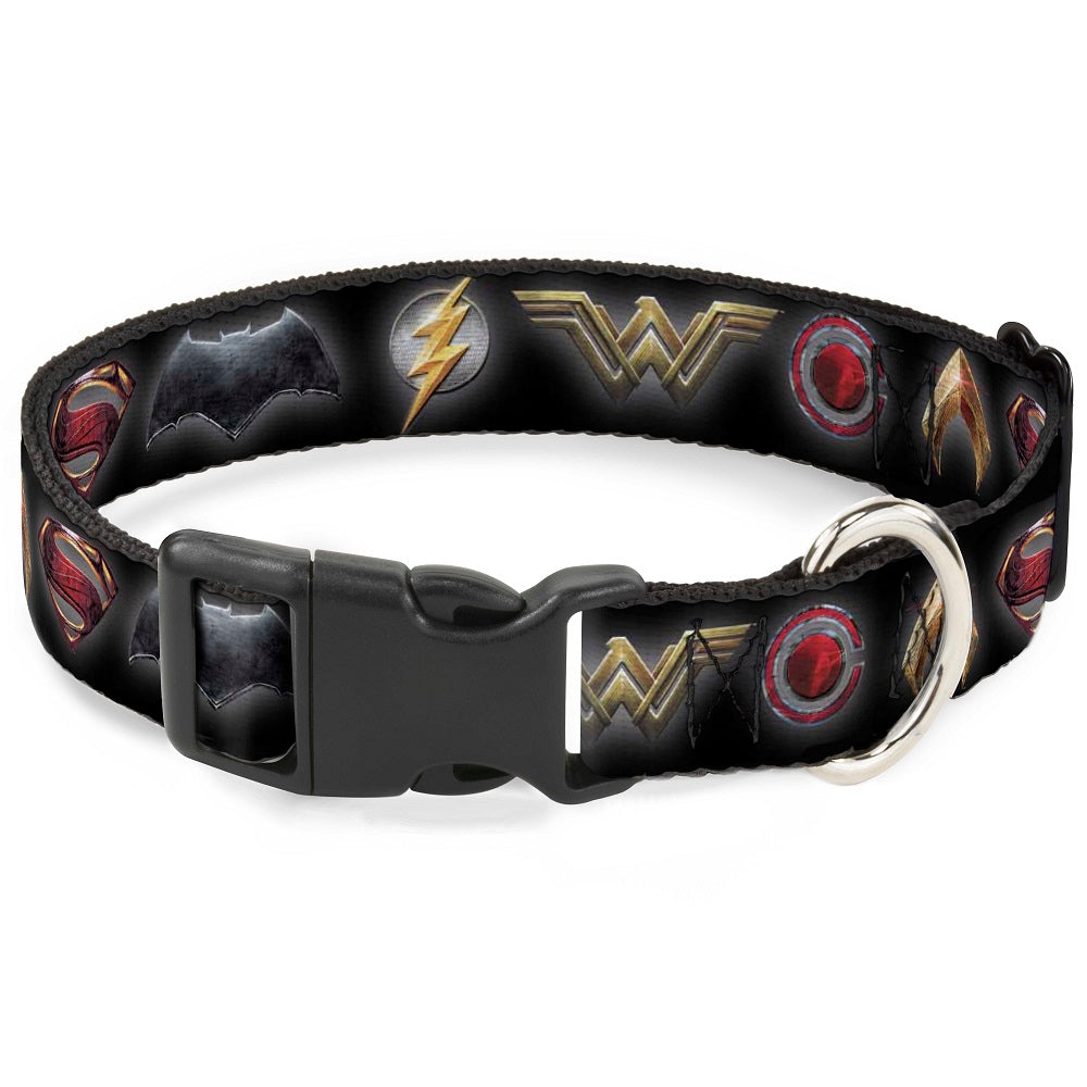 Plastic Clip Collar - Justice League 2017 6-Superhero Icons Black Plastic Clip Collars DC Comics