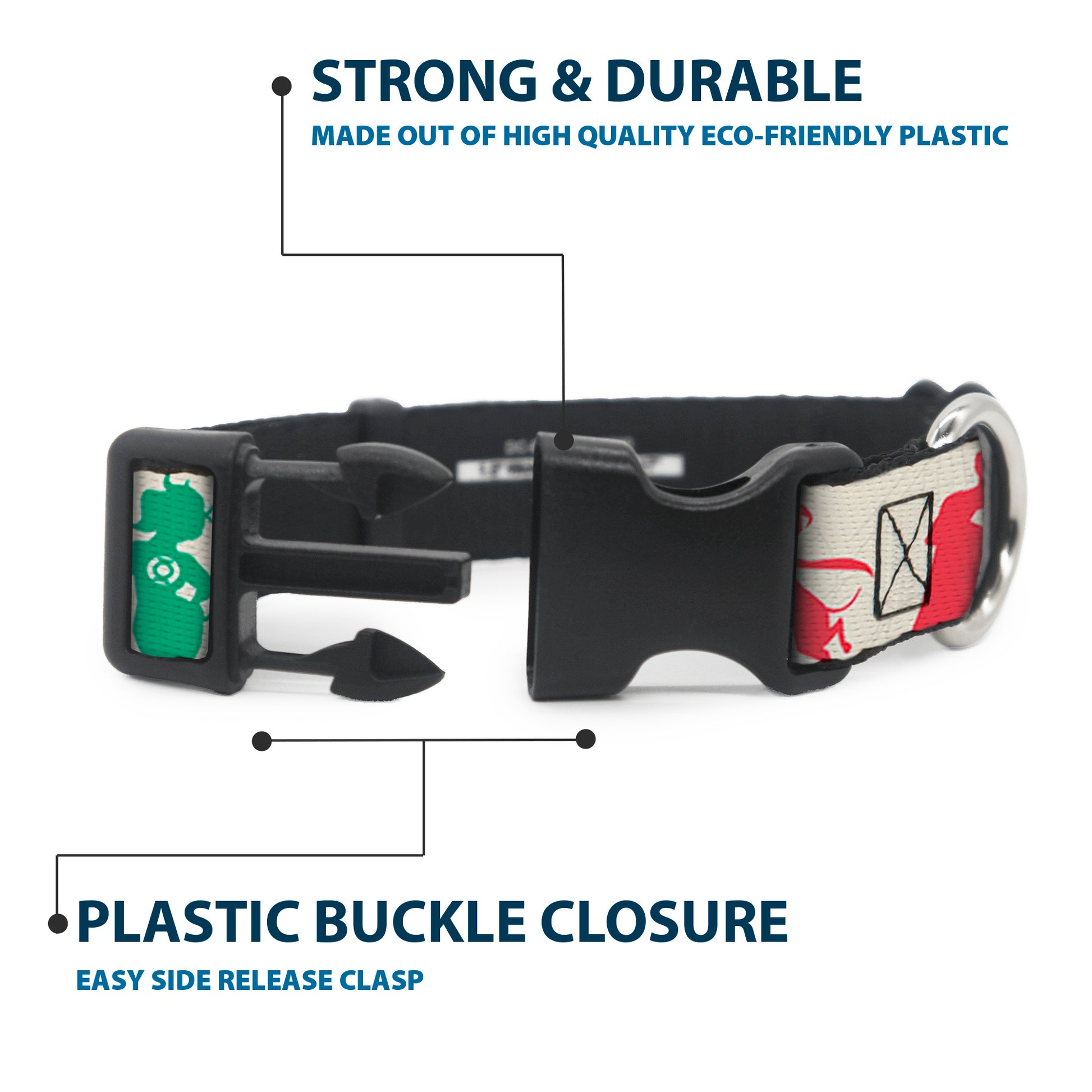 Plastic Clip Collar - DC League of Super-Pets Superhero with Pets and Logos Silhouette White/Multi Color Plastic Clip Collars DC Comics