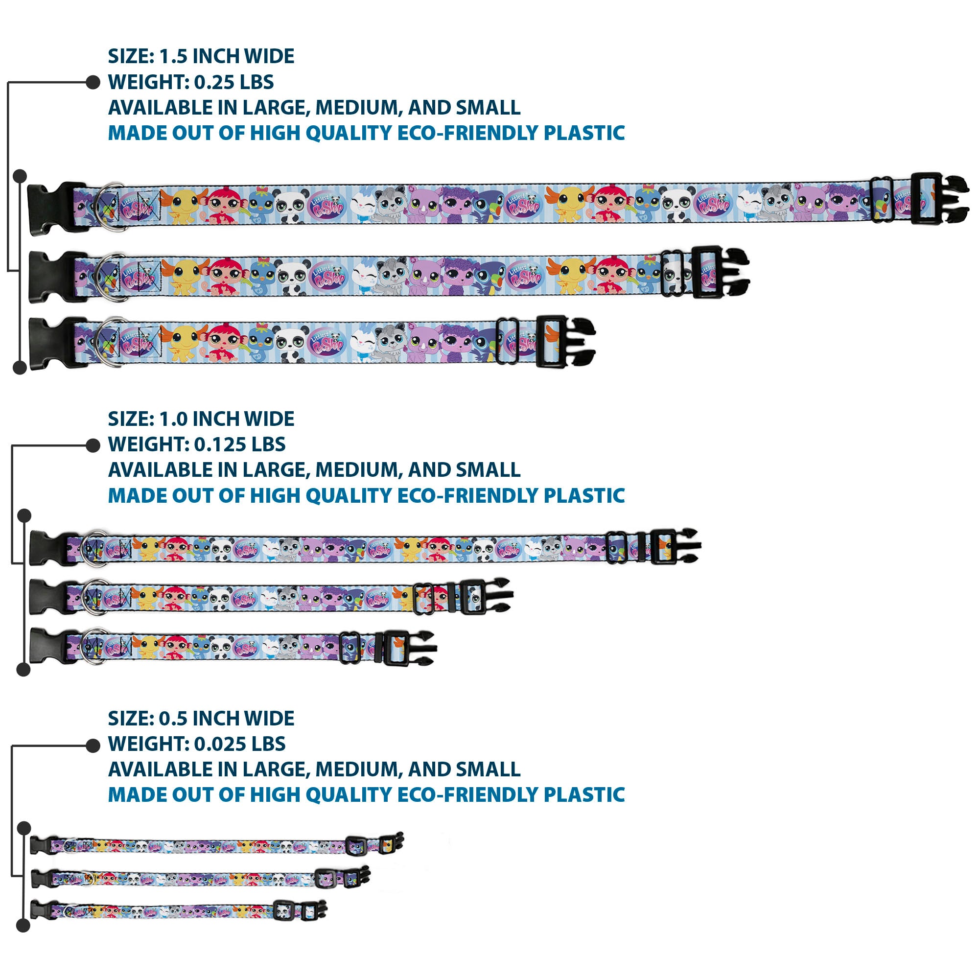 Plastic Clip Collar - LITTLEST PET SHOP Animal Poses Stripe Blues Plastic Clip Collars Littlest Pet Shop