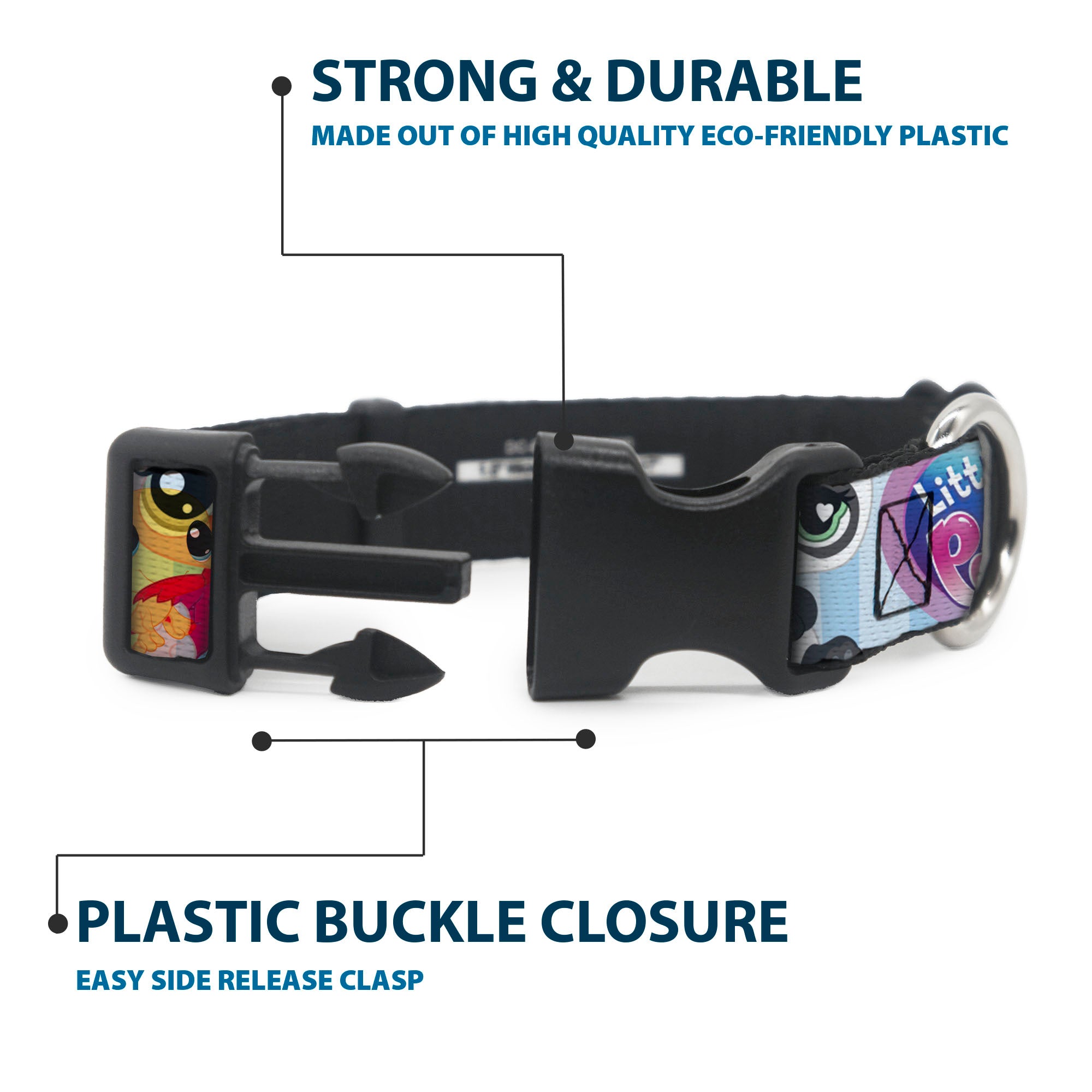 Plastic Clip Collar - LITTLEST PET SHOP Animal Poses Stripe Blues Plastic Clip Collars Littlest Pet Shop