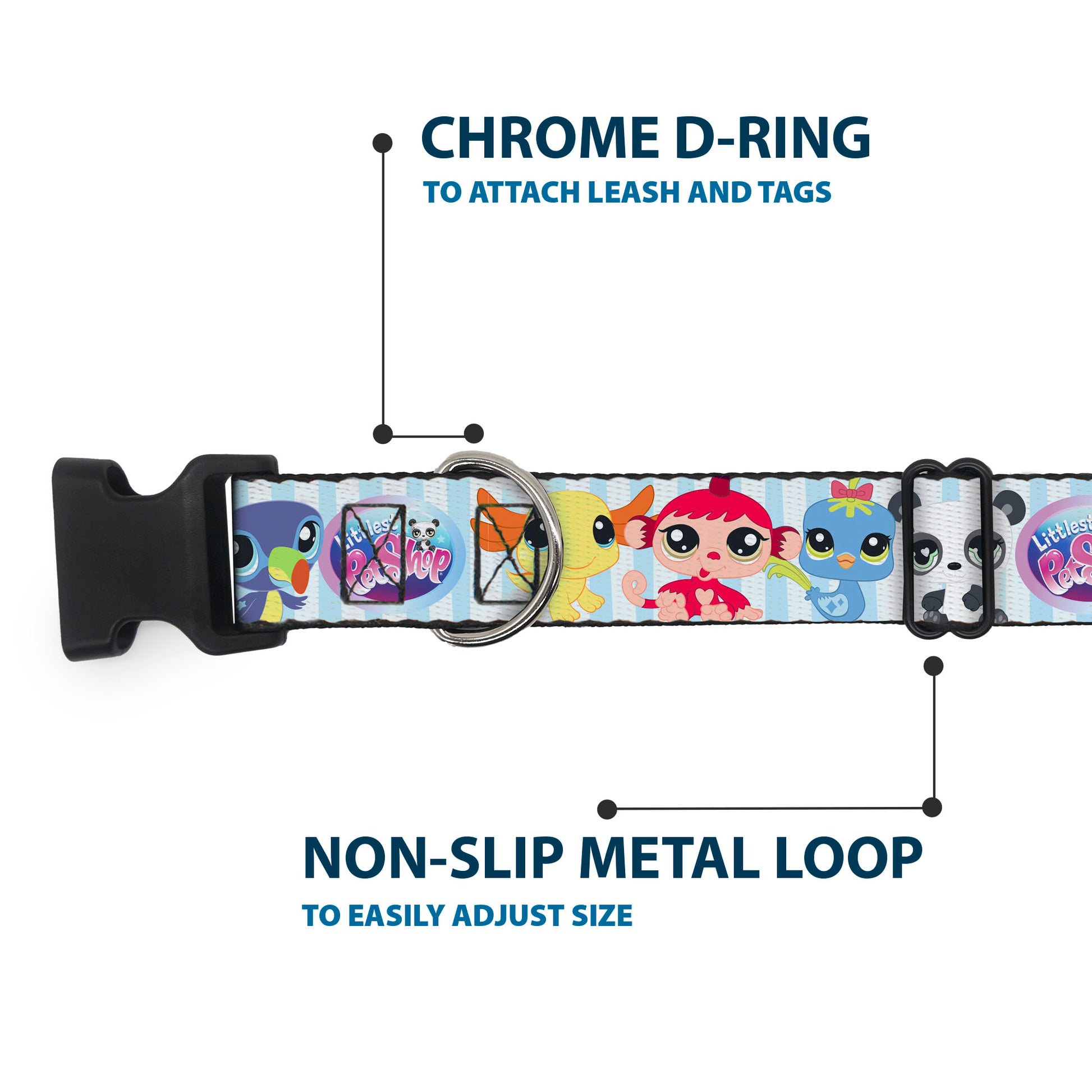Plastic Clip Collar - LITTLEST PET SHOP Animal Poses Stripe Blues Plastic Clip Collars Littlest Pet Shop