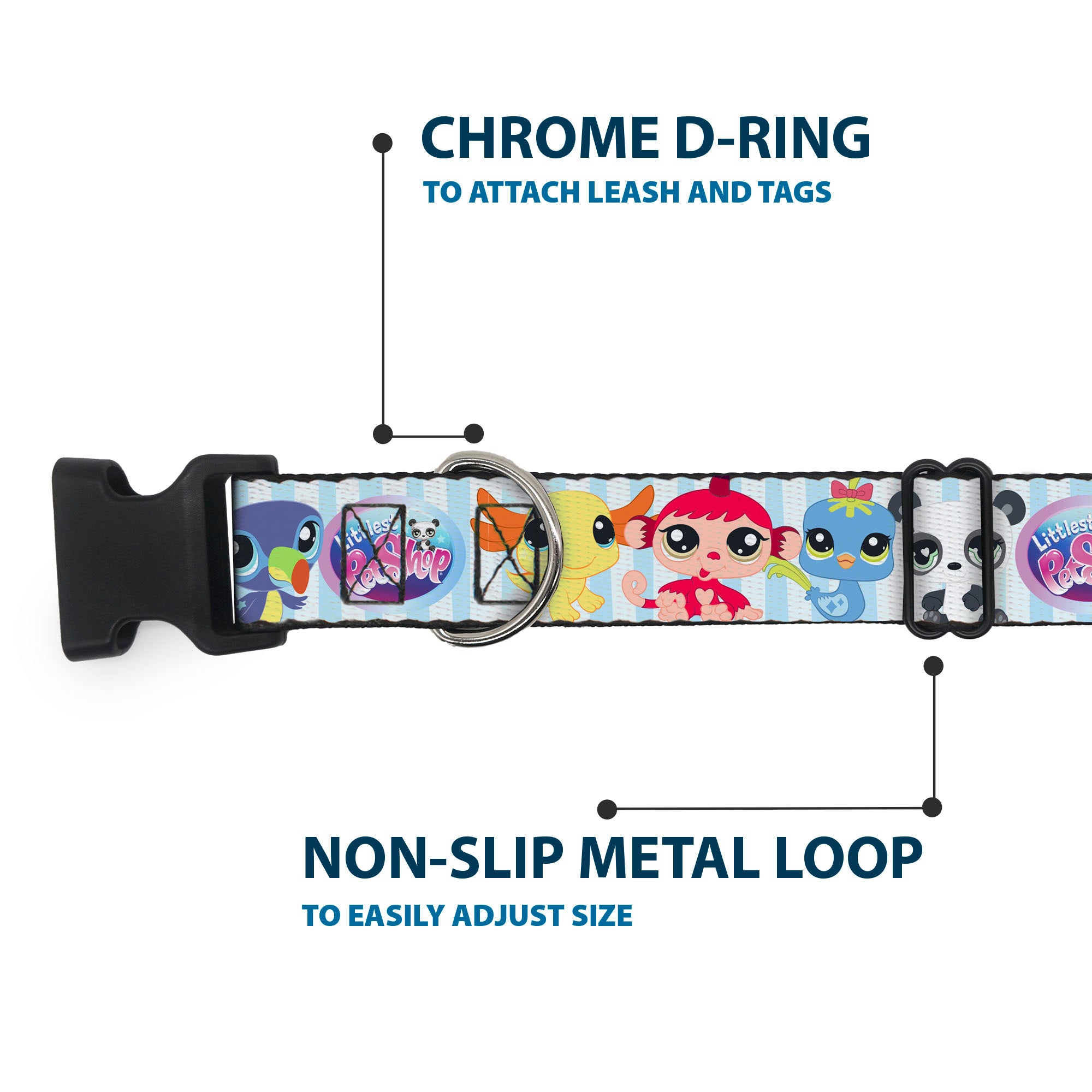Plastic Clip Collar - LITTLEST PET SHOP Animal Poses Stripe Blues Plastic Clip Collars Littlest Pet Shop