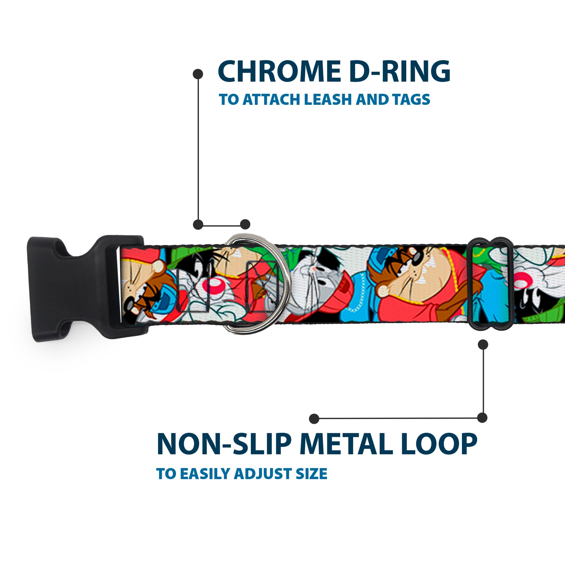 Plastic Clip Collar - Looney Tunes 3-B-Boy Stance Character Poses Stacked Plastic Clip Collars Looney Tunes